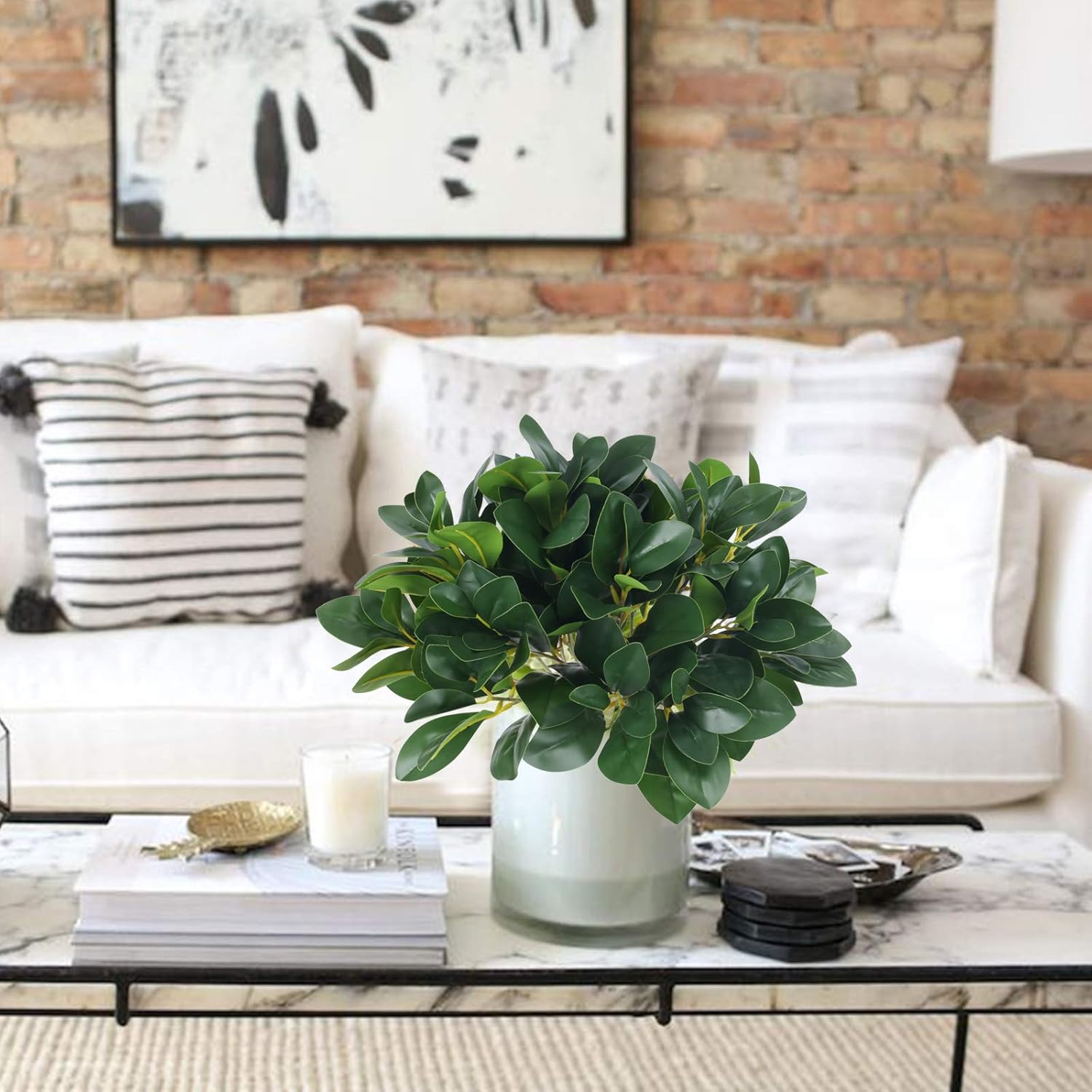 4Pcs Artificial Greenery Stems Faux Magnolia Leaves Green Fake Shrubs Plants for Vase Garden Outdoor Planters Window Box Home Wedding Courtyard Office Kitchen Decoration - Image 4