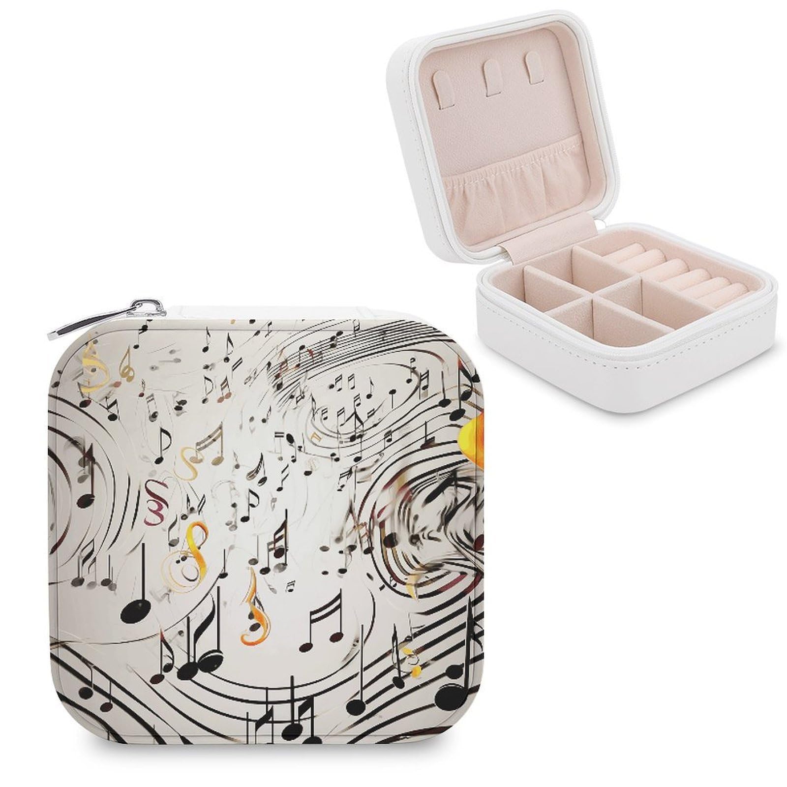 VstaDank Music Notes Print Jewelry Box Exquisite Leather Jewelry Organizer Portable Trinket Organizer Fashion Travel Jewelry Case for Rings Earrings Necklaces Unique Gifts for Women