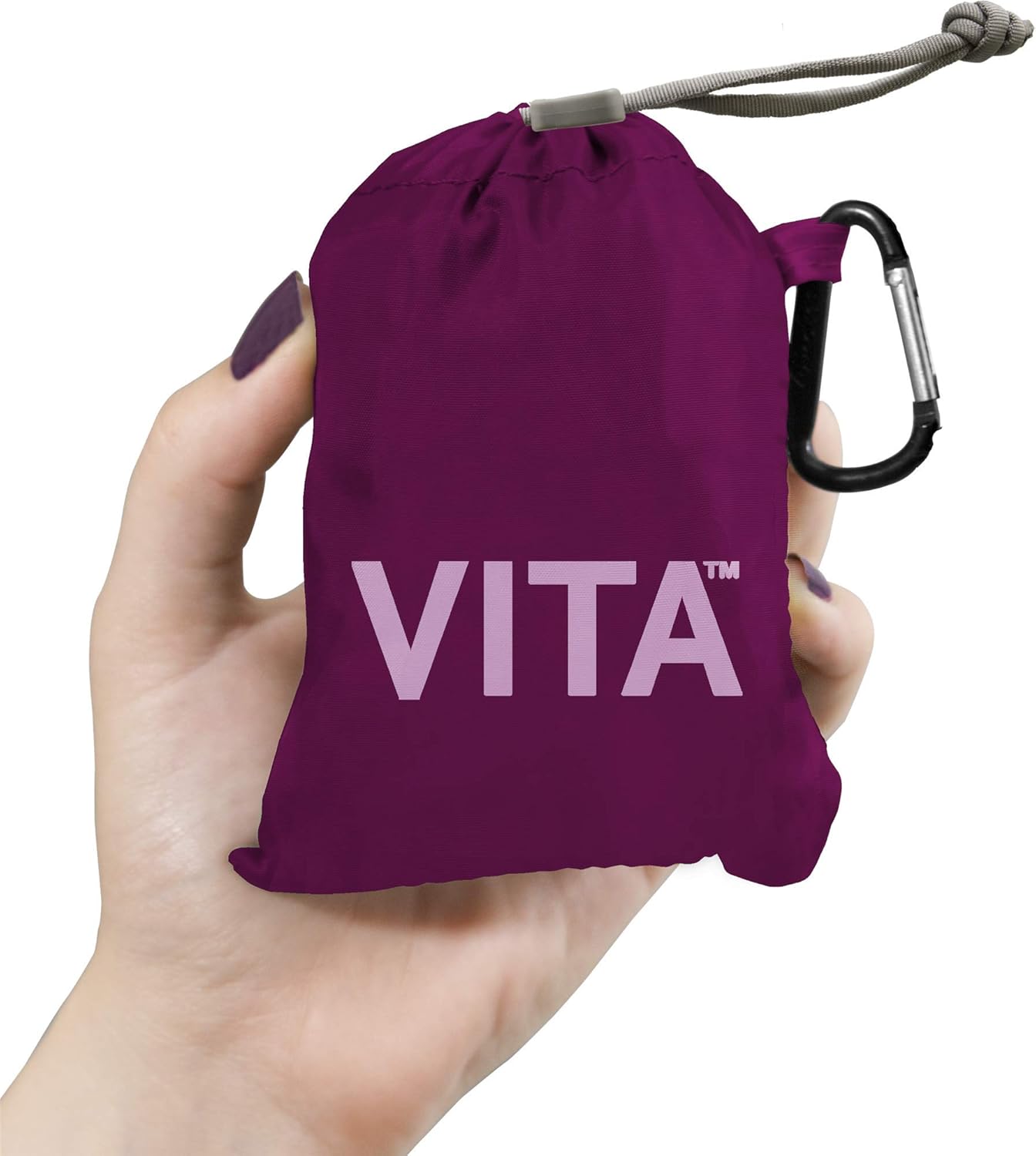 ChicoBag VITA Reusable Shopping Bag with Attached Pouch and Carabiner Clip, Compact, Designer Shoulder Tote, Boysenberry - Image 4