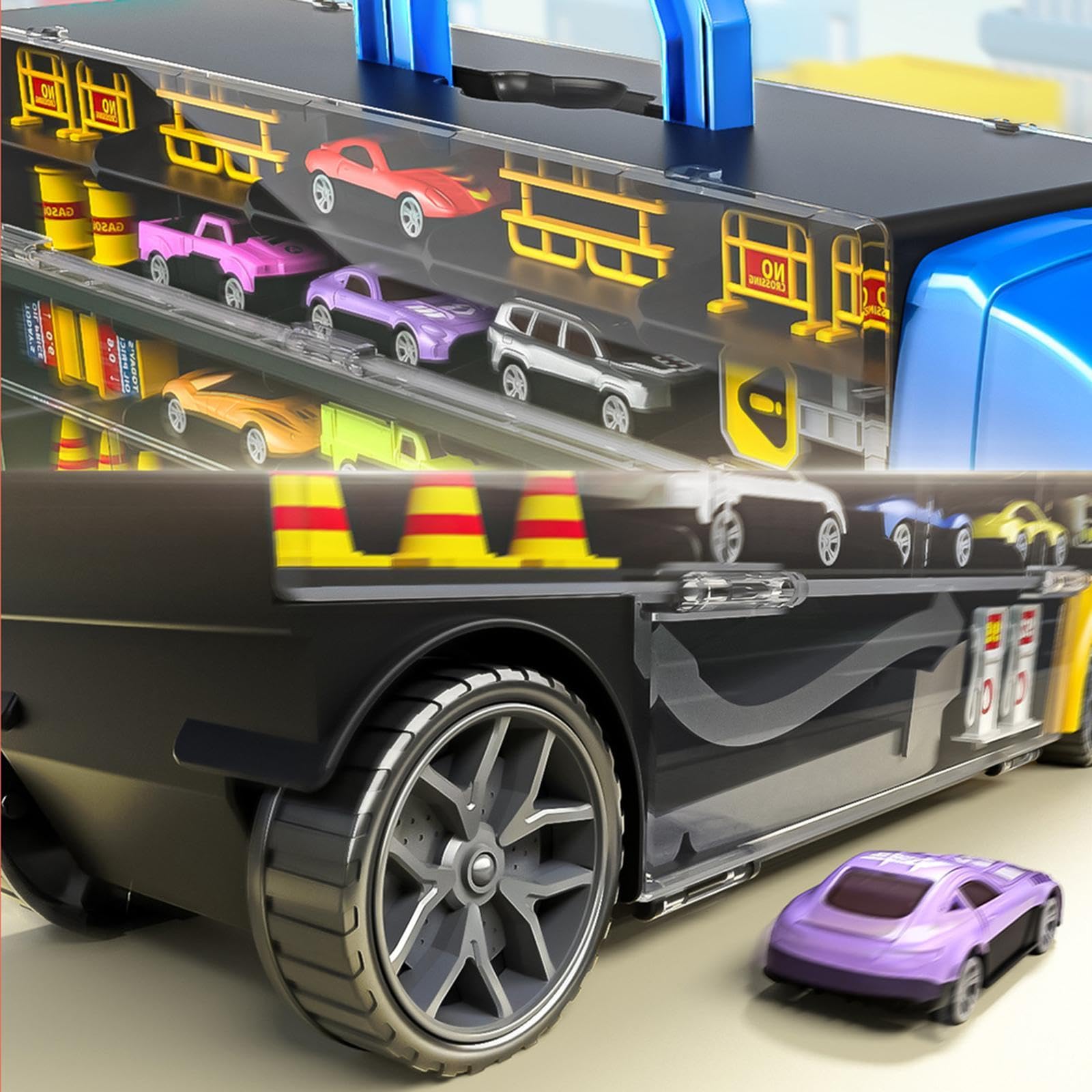 Transportträger-LKW-Spielzeugset, Hauler-Track-Ejection-Auto-Transport-LKW-Spielzeug für 2-, 3-, 4-, 5- und 6-Jährige, Gelb