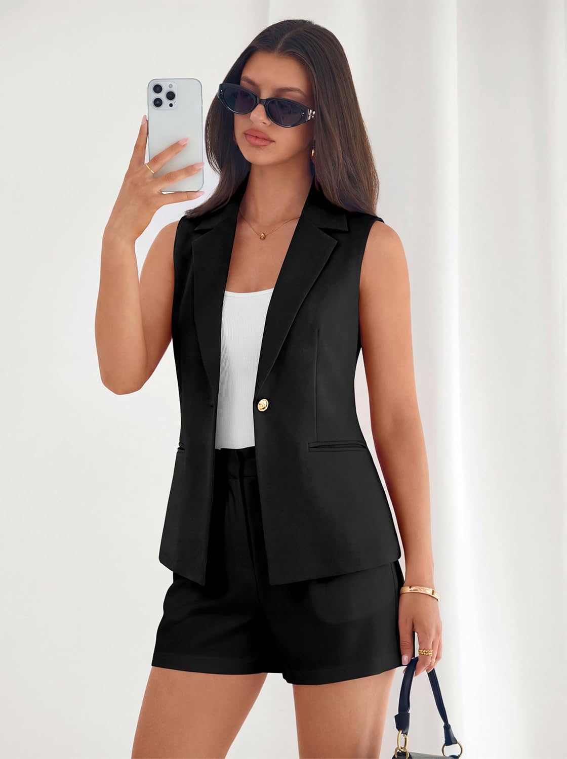 MASCOMODA Summer Sleeveless Blazers for Women Business Casual Dressy Lapel V Neck Button Open Front Work Suit Vest Tops - Image 4