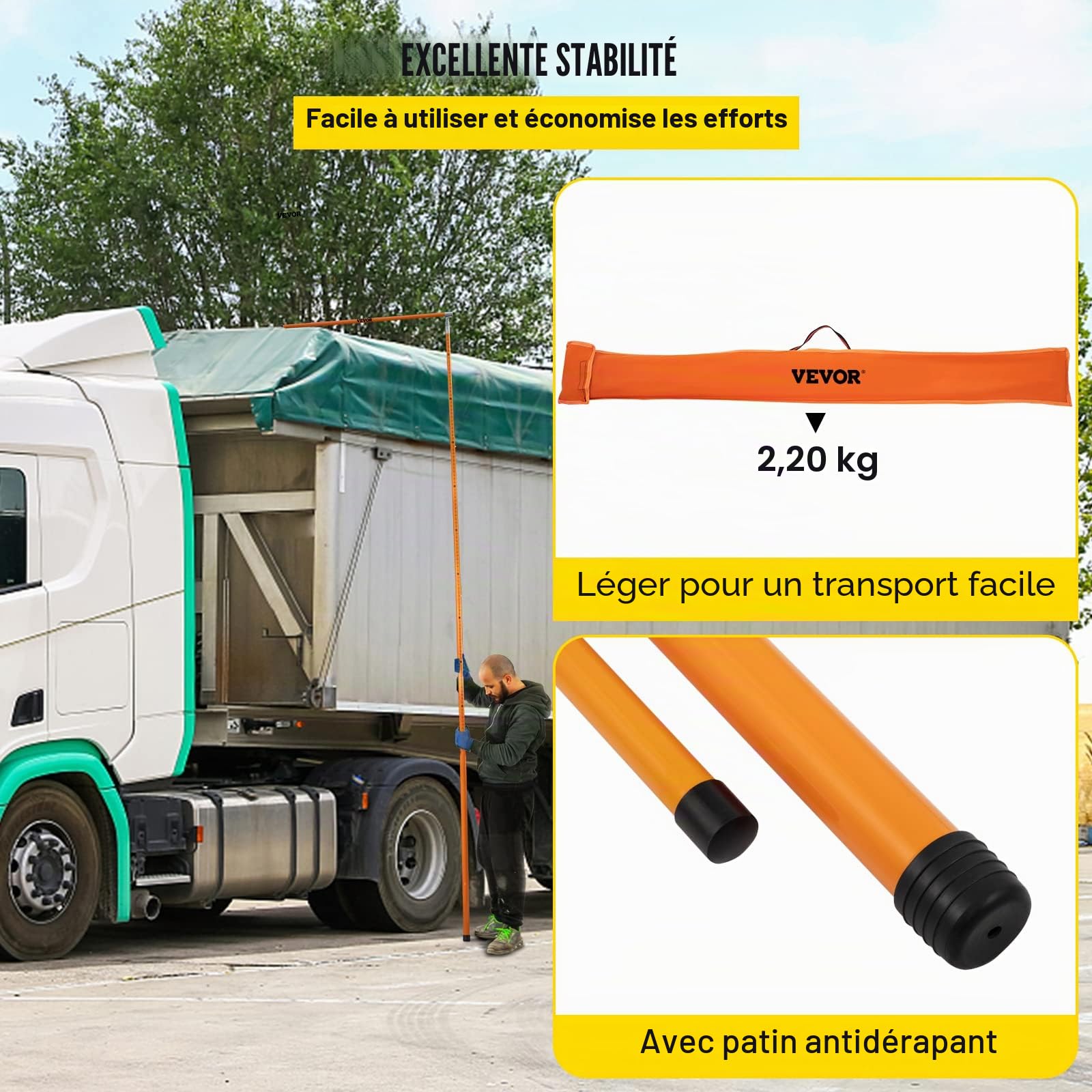 VEVOR Canne Télescopique Mesure Hauteur, Bâton de Mesure de la Hauteur de Charge Plage 140-457 cm, en Fibre de Verre avec Poteau Réglable, Non Conducteur avec Sac de Transport, pour Transport Camion