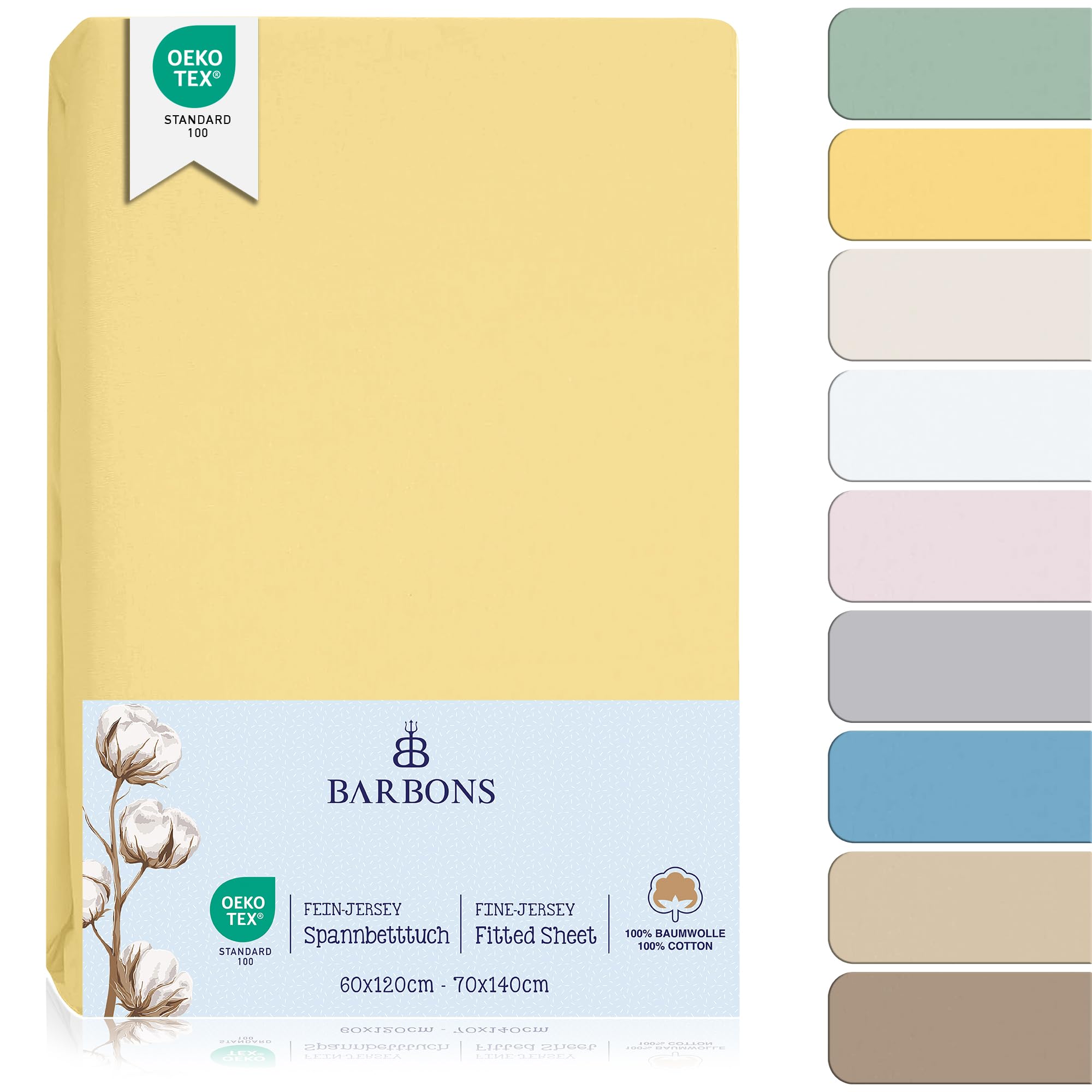BARBONS Spannbettlaken für Baby/Kinderbett - 100% Jersey-Baumwolle Oeko-TEX Standard 100 Zertifiziert 60x120cm Bettlaken für Babybett