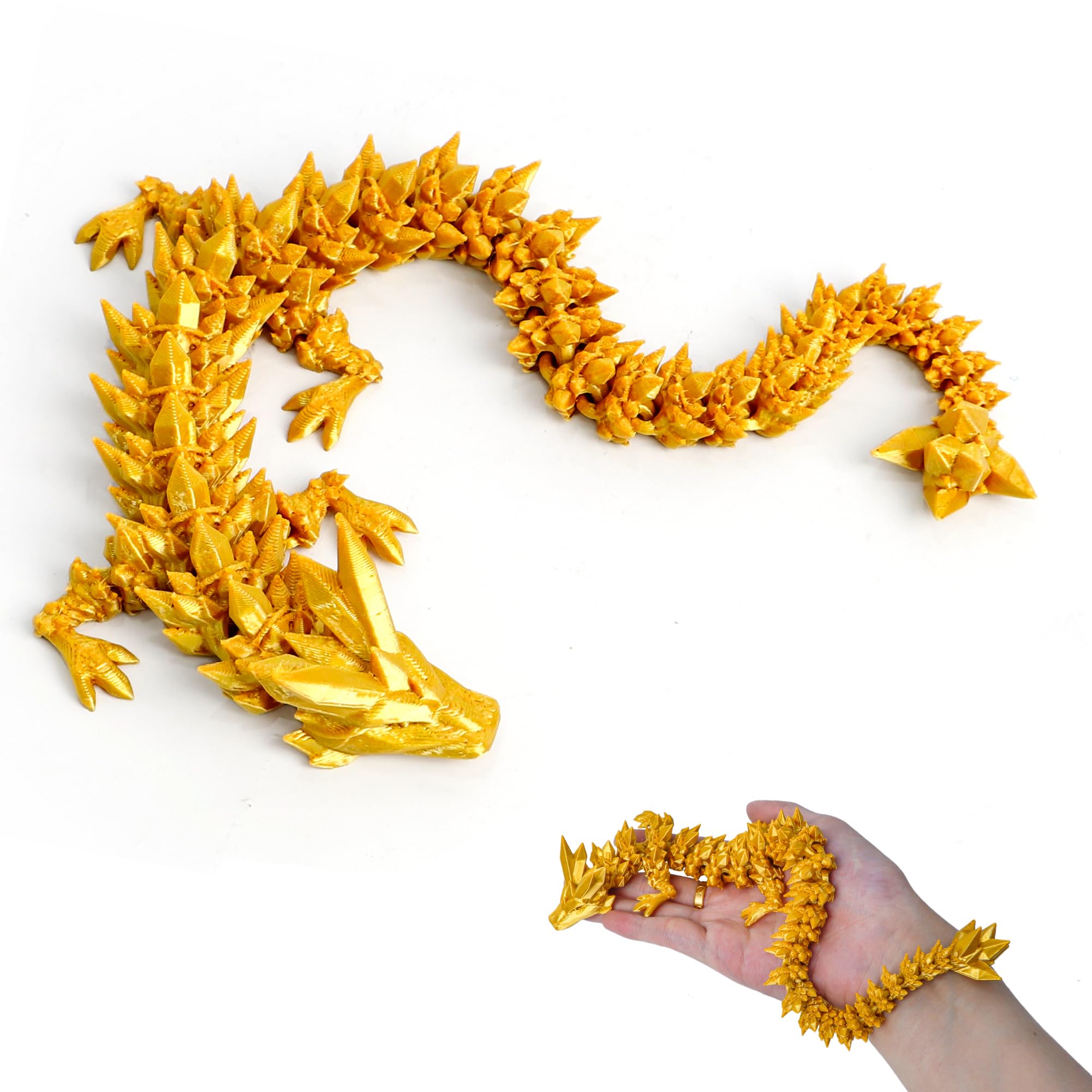 Flavery 3D Printed Dragon-24inch Crystal Dragon Fidget Toy (Gold, 12inch)