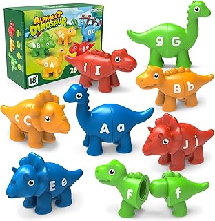 Learning Toys for 2 3 4 5 Year Old, 26PCS Dinosaur Alphabet Learning Toys with Uppercase and Lowercase,Preschool Activities Montessori Fine Motor Toys for Toddlers Kids Age 18M+ Boys Girls Gift