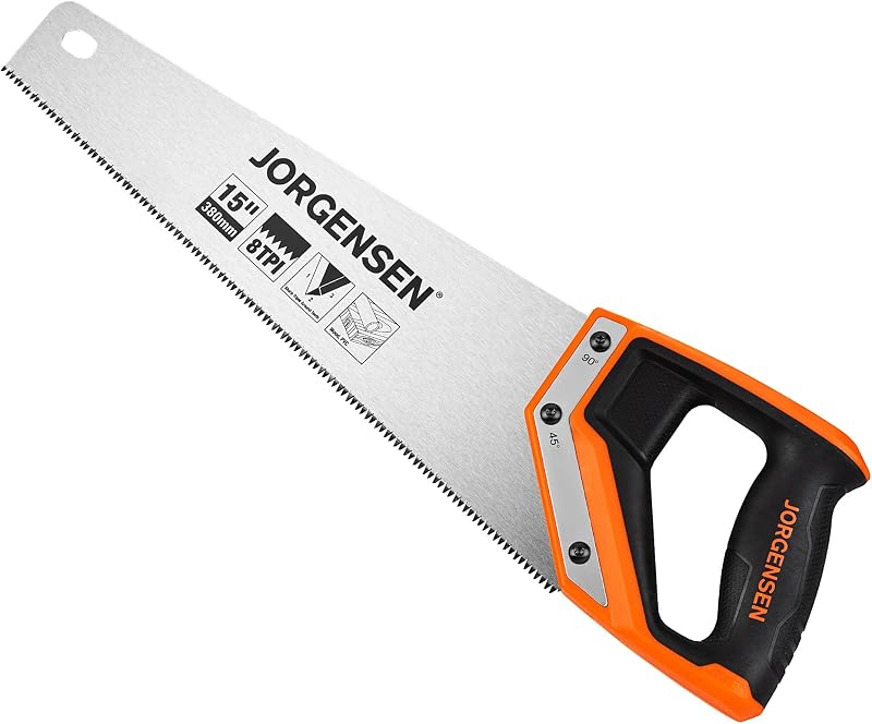 15 Inch Pro Hand Saw, 8 TPI Fine Cut Aluminum Handle | Non-slip ergonomic grip, ultrasonic welded structure, woodworking, trimming, drywall and plastic pipe cutting