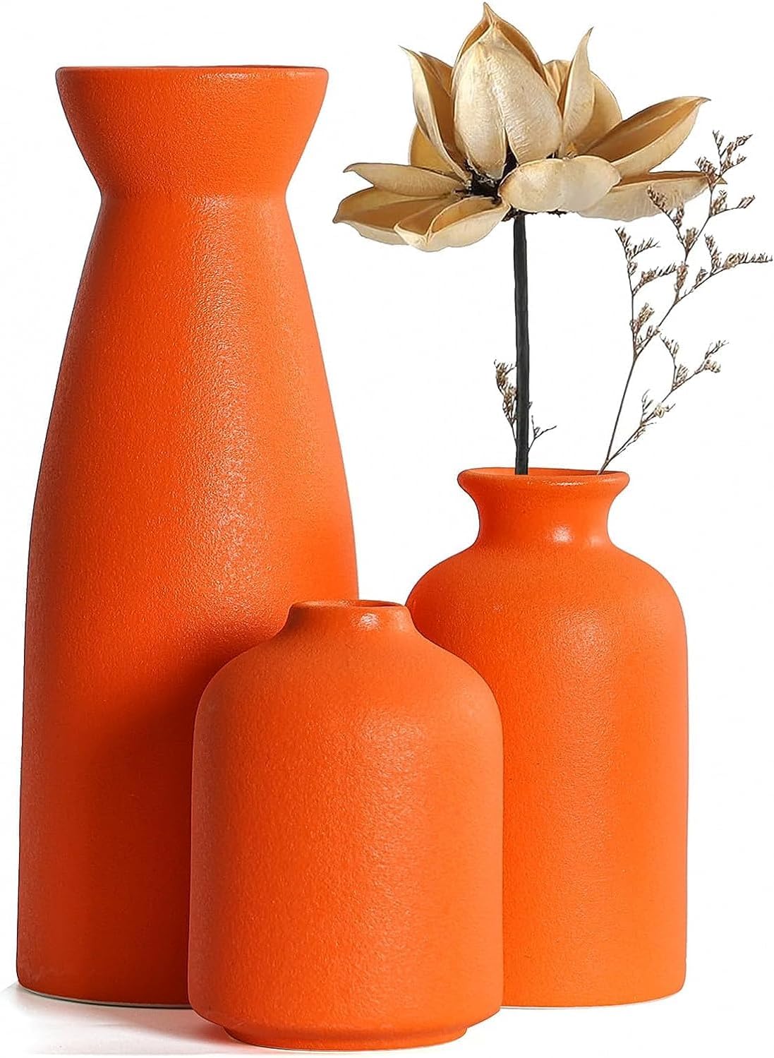 Heifgott Orange Ceramic vase Set-3 Small Flower vases for Decor,Modern Home Decor, Vases for Decor,Pampas Grass Vase,Dried Flowers Vases,Living Room,Table Shelf, Centerpieces Decoration