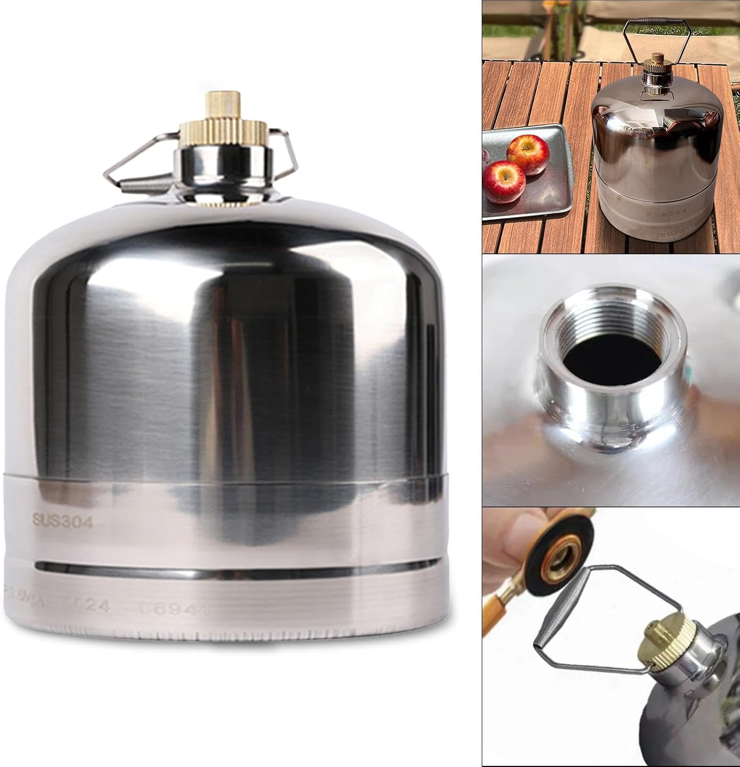 Empty Gas Cylinder Portable Gas Container Stainless Steel Refillable Canister Double Valve Leakproof Switch Suitable for Camping Hiking Fishing P, 2.2L