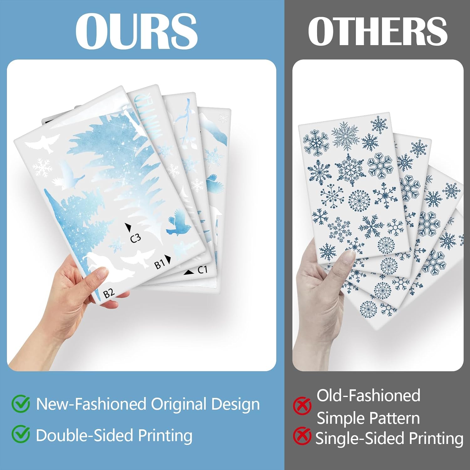 Yovkky Christmas Window Clings 4 Sheets, Winter Wonderland Snow Deer Elk Stickers Decals Decor, Xmas Tree Snowflakes Reindeer Holiday Home Kitchen Decorations