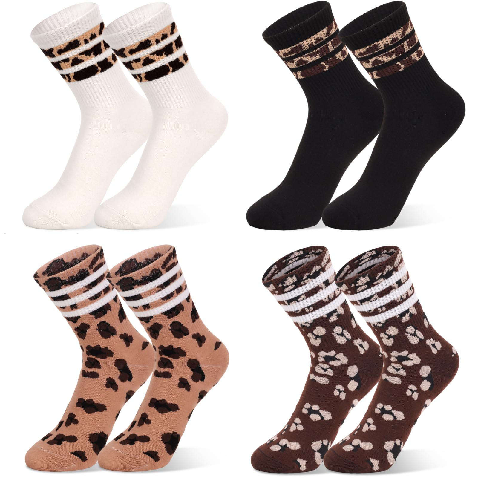 UILYNIU 6 Paia Calzini Donna con Stampa Leopardata Calzini da Tennis Donna Calzini Leopardata Calzini Sportivi Calzini da Equipaggio.(IT, Numero, 34, 40, Regular, Regular, 6 Paia