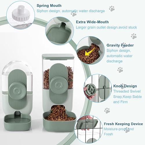 Miniatura 7 de Dispensador automático de alimentos y agua colgante, juego de alimentador de conejo por gravedad, cuenco de comida para gatos y conejitos