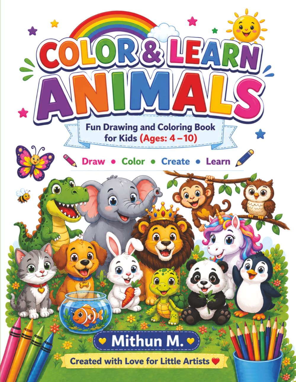 Color & Learn Animals: Fun Drawing and Coloring Book for Kids Ages 4–10