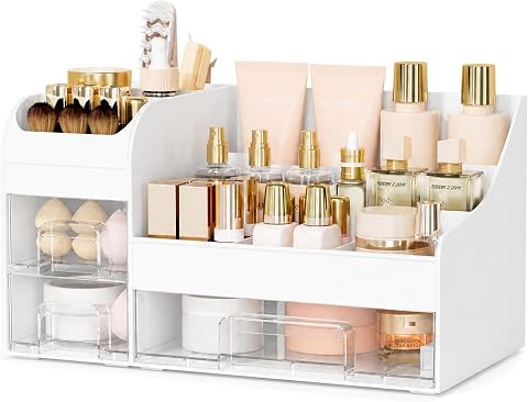 Extra Large Makeup Organizer for Vanity, 3 Drawers and Br...