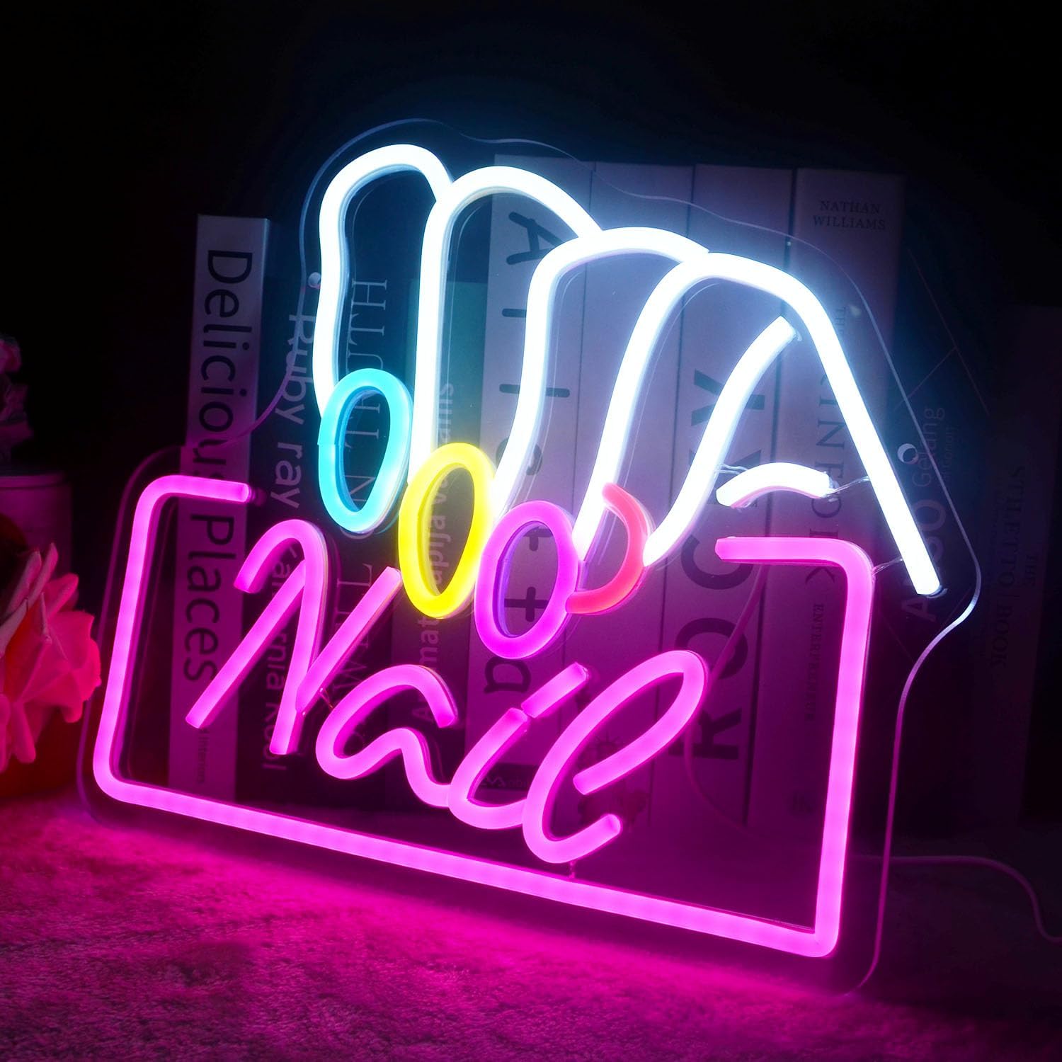 Nail Neon LED Sign Pink Nail Salon Neon Lights for Beauty Room Decor Manicure Shop Open Welcome Signage Business Store Sign Gift for Girls Neon Lamp