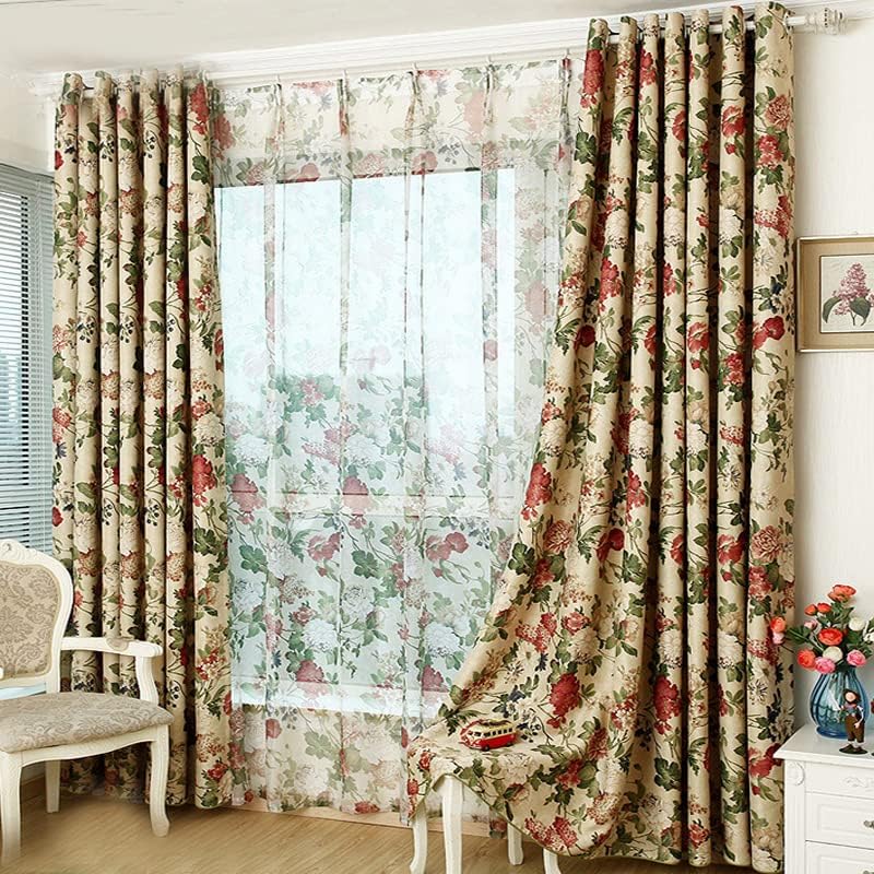 CraftThink Window Curtains, Country Blackout 3D Print Curtain Treatment Flower Living Room Grommet BlackoutWindow Curtain Drapes 2 Piece for Drawing Room Bedroom, 80" W x 63" L, Beige