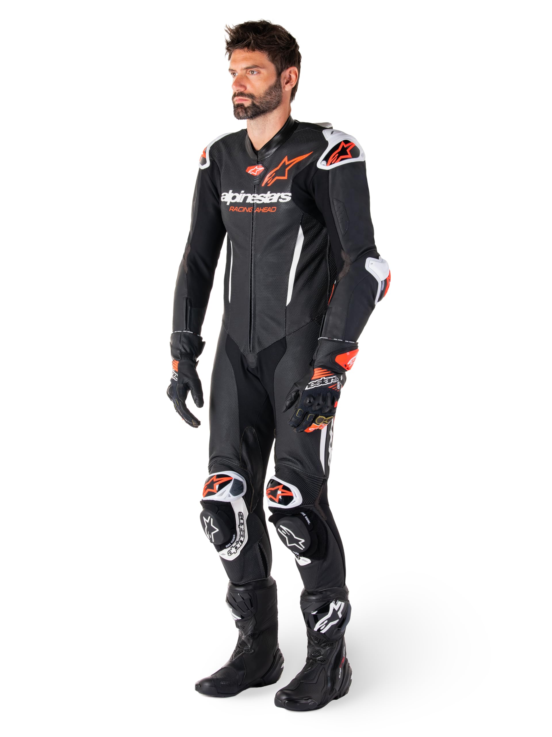 Alpinestars GP-R7 1-częściowy skórzany kombinezon motocyklowy, czarny/biały/neonowy czerwony, 52