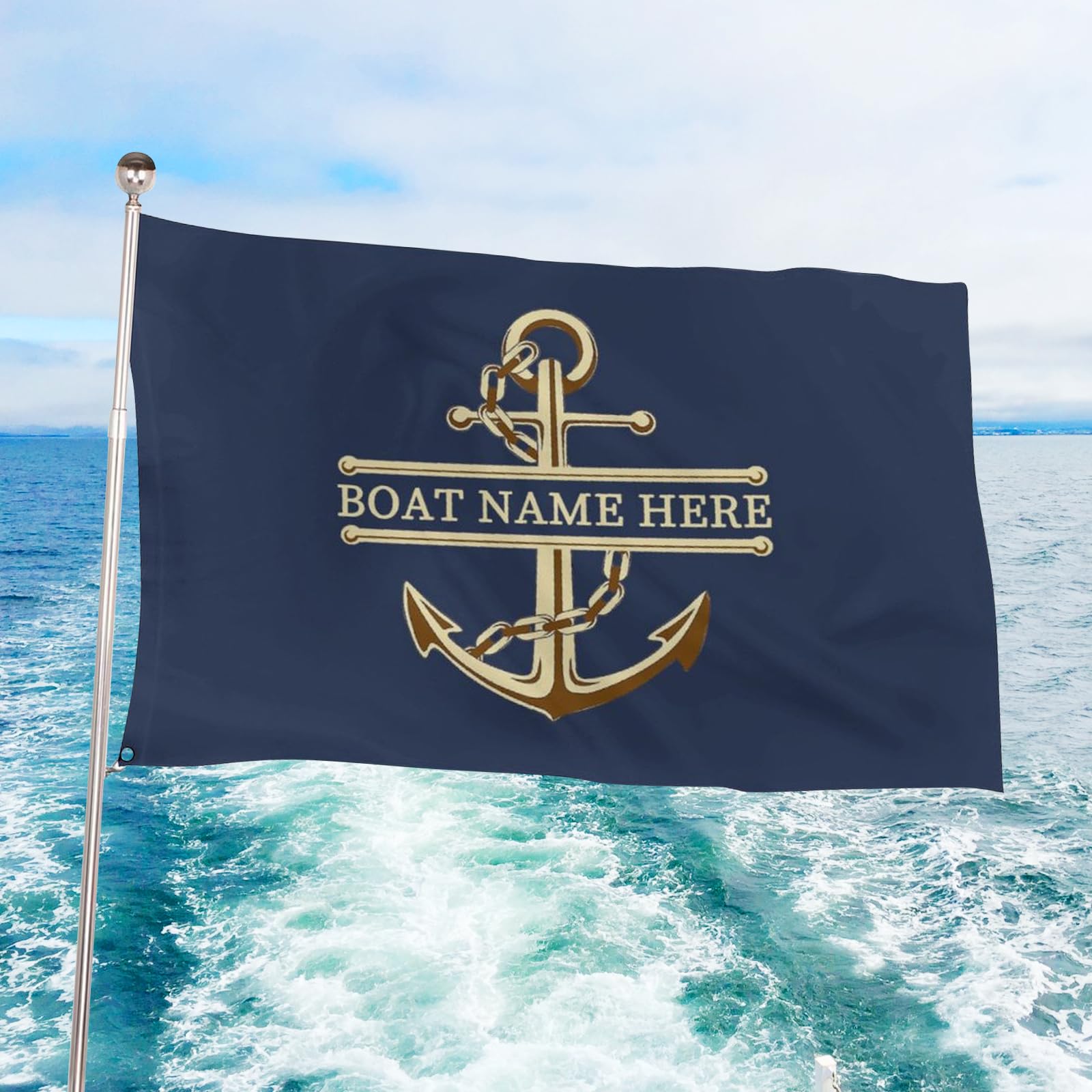Personalized Double Sided Boat Flag for Outdoor, Custom Nautical Anchor Flag with Boat Name & Location, Captain Gift, Nautical Outdoor Decor, 4 Sizes