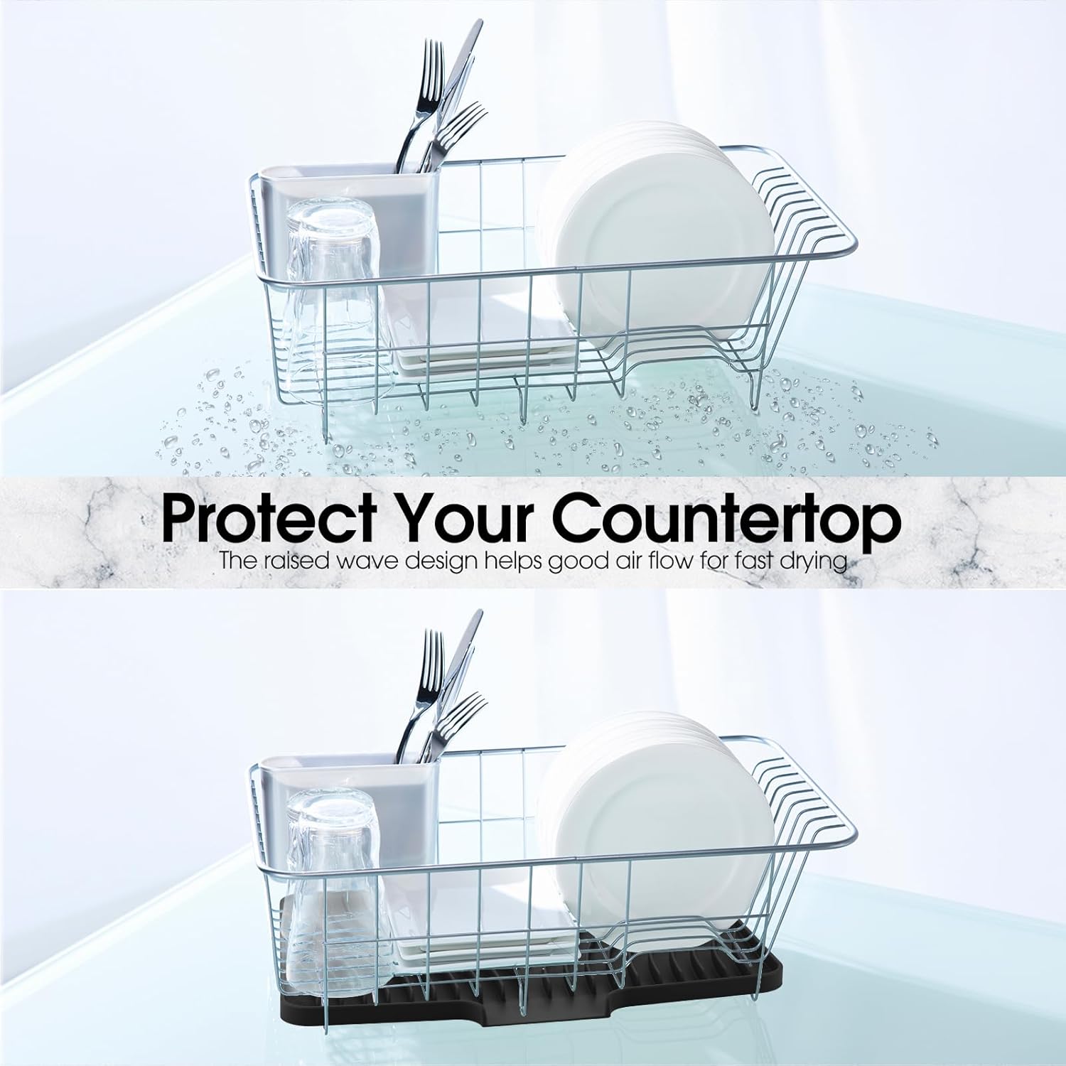 Teenyyou Extra Large Silicone Dish Drying Mat For Kitchen Counter Drying Pad 23.6 x 19 Inch Rubber Dish Drainer Mat with Drain Lip for Sink Drawer Liner(Black)