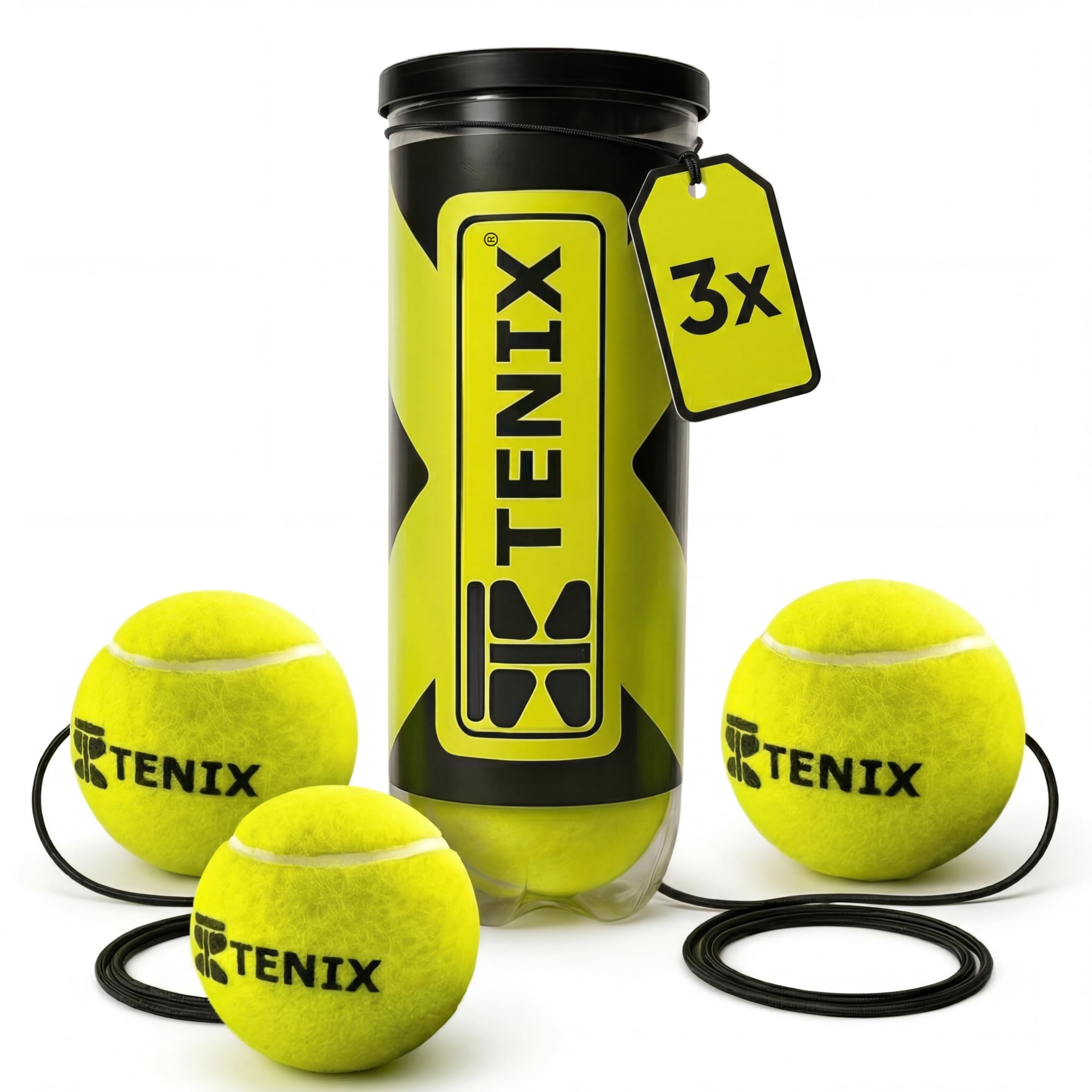 TENIX® Set da 3 Palline da Tennis con Corda | Palline di Ricambio per Tennis-Trainer | Inclusa lattina pressurizzata sigillata | Palline di Ricambio con Corda Elastica per Tennis Trainer