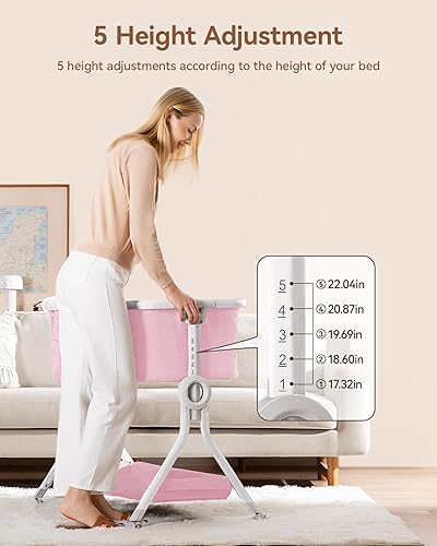 Miniatura 2 de Larex Cuna para bebé, cuna para bebé con cesta de almacenamiento y ruedas, cuna portátil ajustable en altura para recién nacido, fácil de montar y