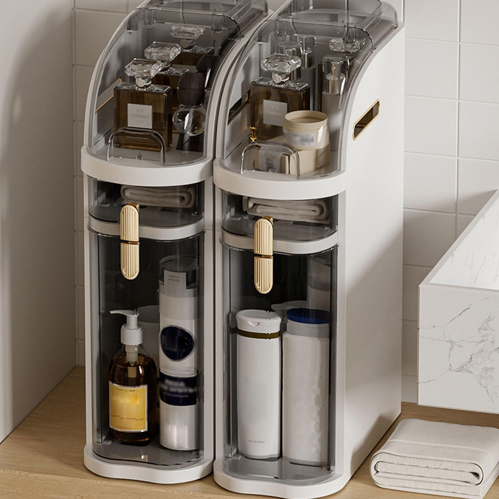 Genérico 18cm Estante de Almacenamiento Estrecho Y Alto con Ruedas Y Cajones Transparentes, Armario de Almacenamiento para El Suelo del Baño Que Ahorra Espacio