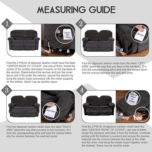 Miniatura 8 de ULTICOR Funda reclinable para sofá biplaza, 48 a 65 pulgadas de largo, 6 fundas de sofá reclinable elásticas de terciopelo para sofá biplaza de 2