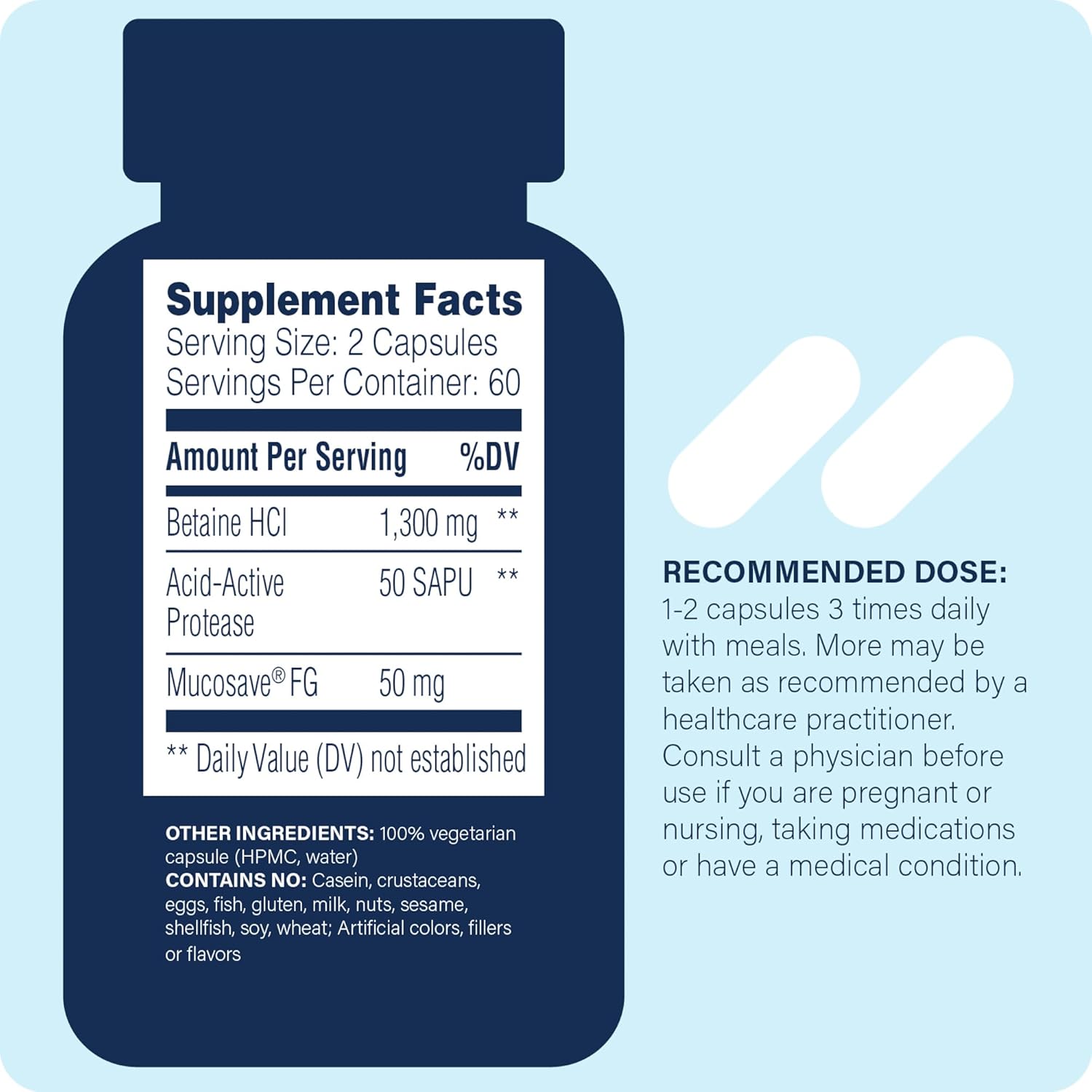 Enzyme Science Betaine HCl with Pepsin - Supplement for Low Stomach Acid - Betaine Hydrochloride Supplement - Digestive Enzymes - Enzimas Digestivas - 120 Capsules