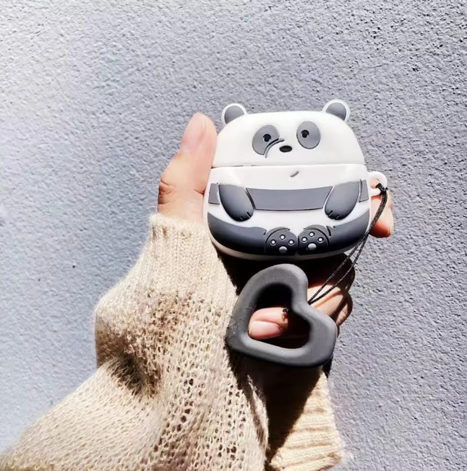 Image of Dezet Cute Soft Silicone Pouh Case for Airpods Pro GEN-2 (2022) � 3D Cartoon Animal Character Cover with Keychain Ring, Shockproof & Dustproof Protective Case for Kids & Girls (Panda)