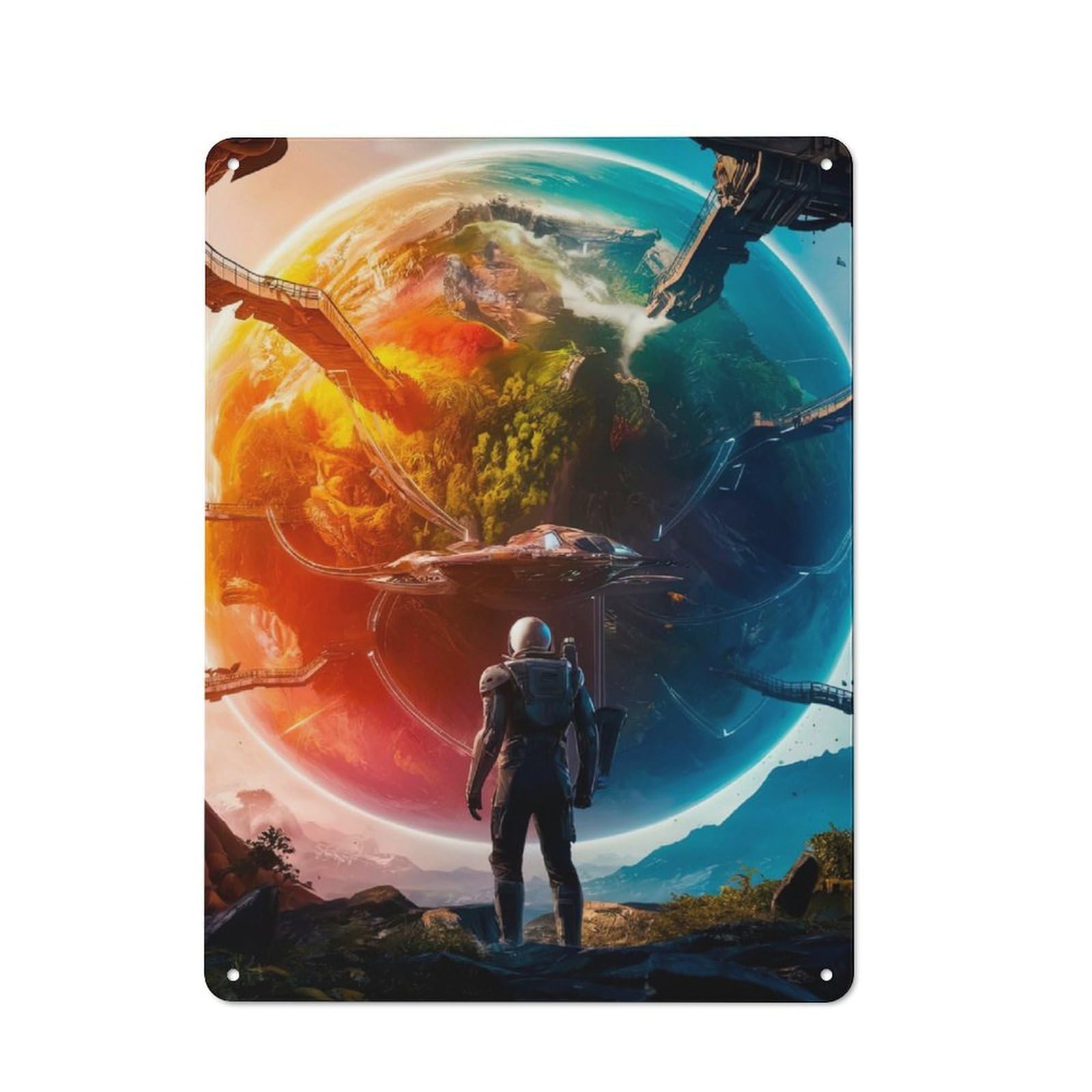 Junmoney Spaceship Tin Wall Plaque 40X30cm With For Kitchen Or Home Bar, Metal Sign Decor For Dining Areas And Home Bars