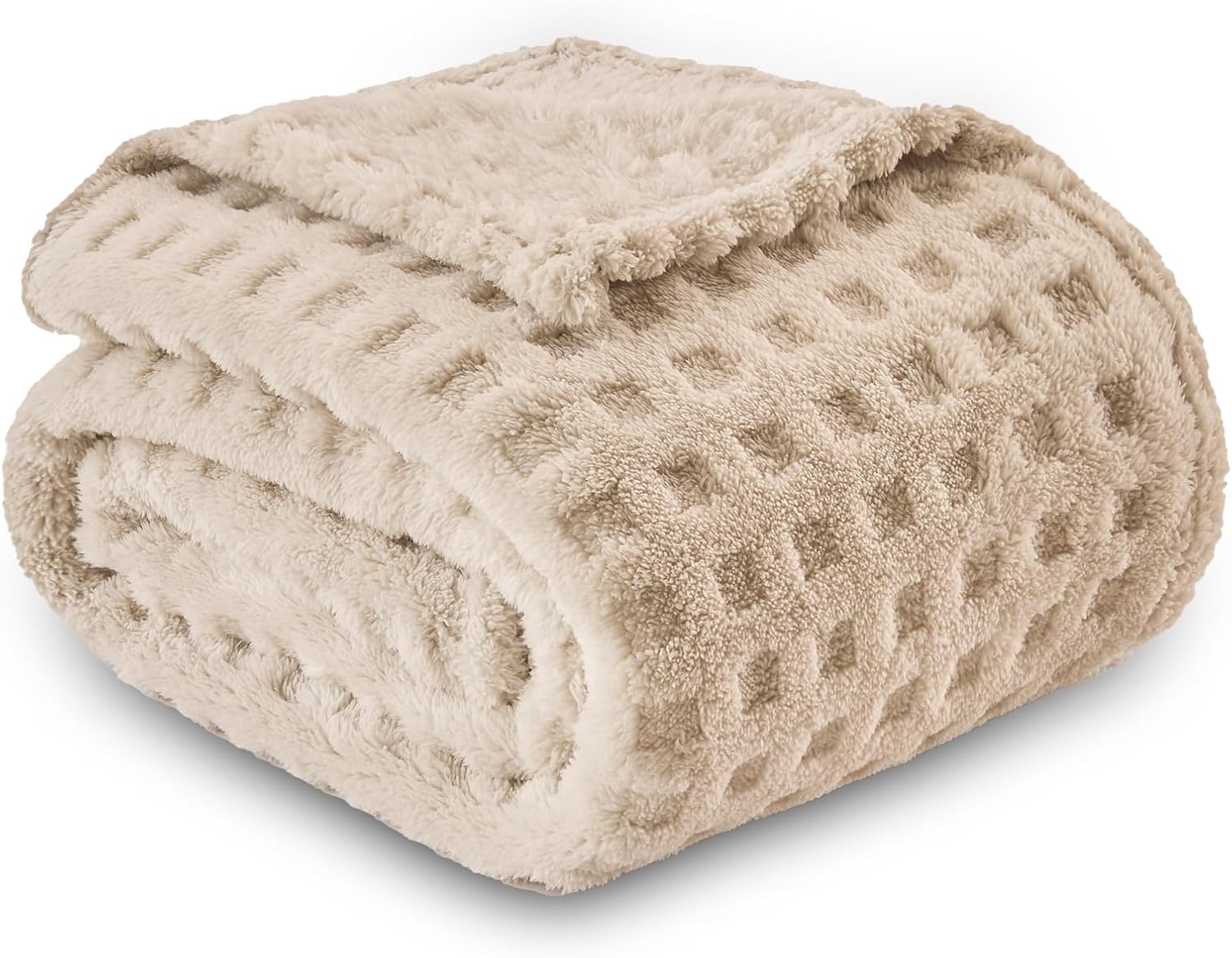 NEWCOSPLAY Super Soft Throw Blanket Linen Premium Silky Flannel Fleece 3D Waffle Checkered Lightweight Bed Blanket All Season Use (Linen, Throw(50"x70")) - Image 9