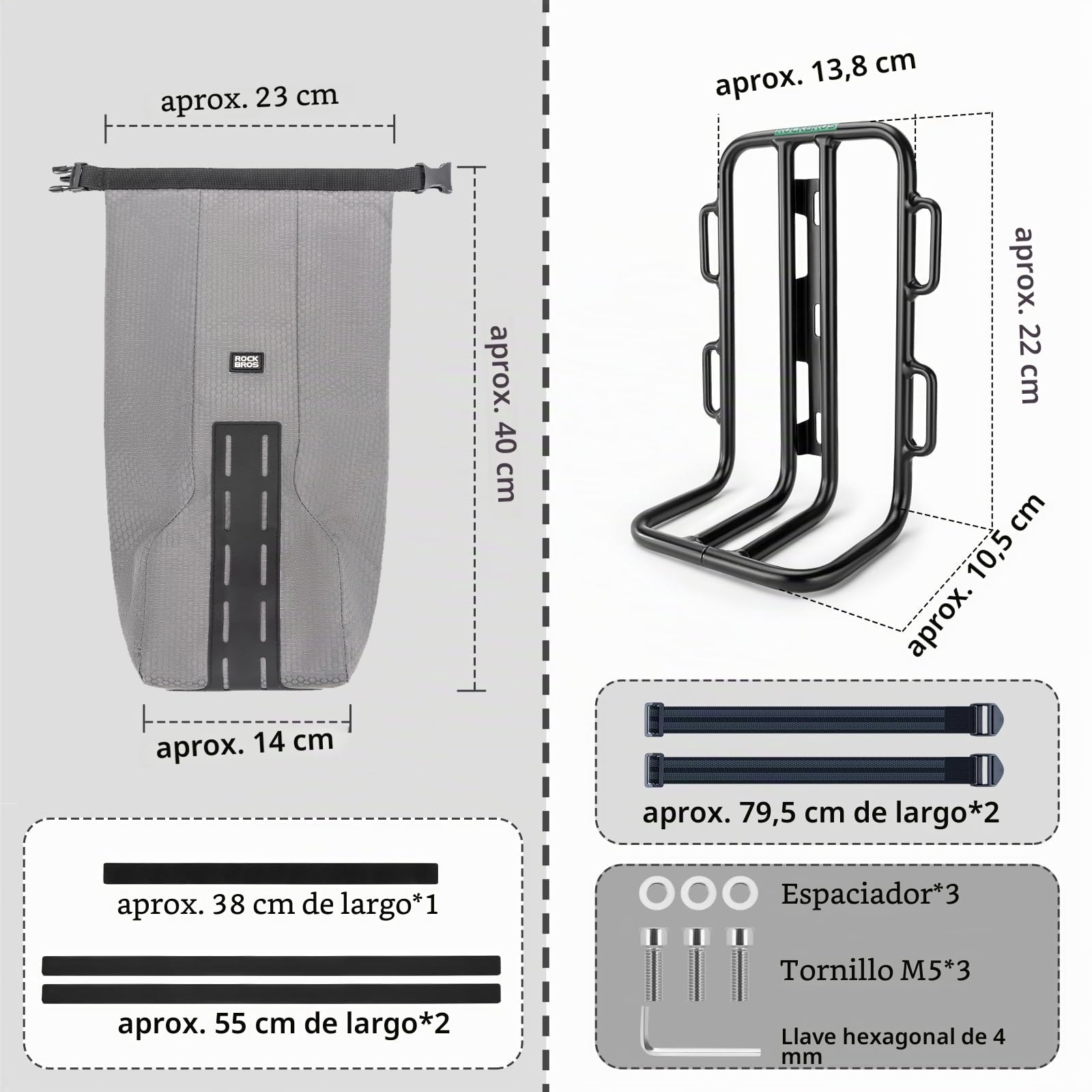 ROCKBROS Portaequipajes Delantero Bicicleta y Bolsa para Horquilla Resistente al Agua, Portabultos de Aluminio para Bikepacking Ciclismo