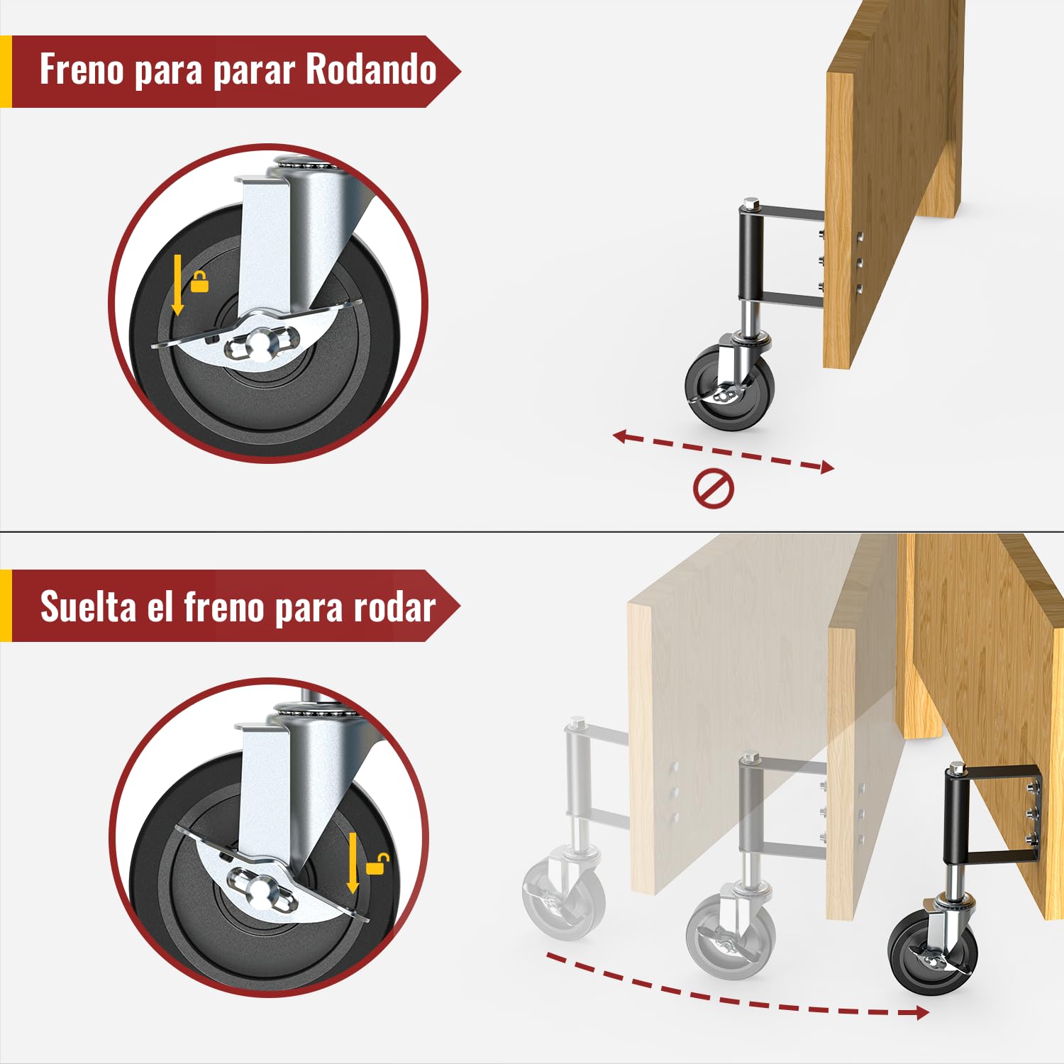HOLKIE Rueda de puerta resistente de 100 mm rueda con muelle para puerta ruote giratoria para portón de madera y valla capacidad 100 kg Negra (2 piezas)