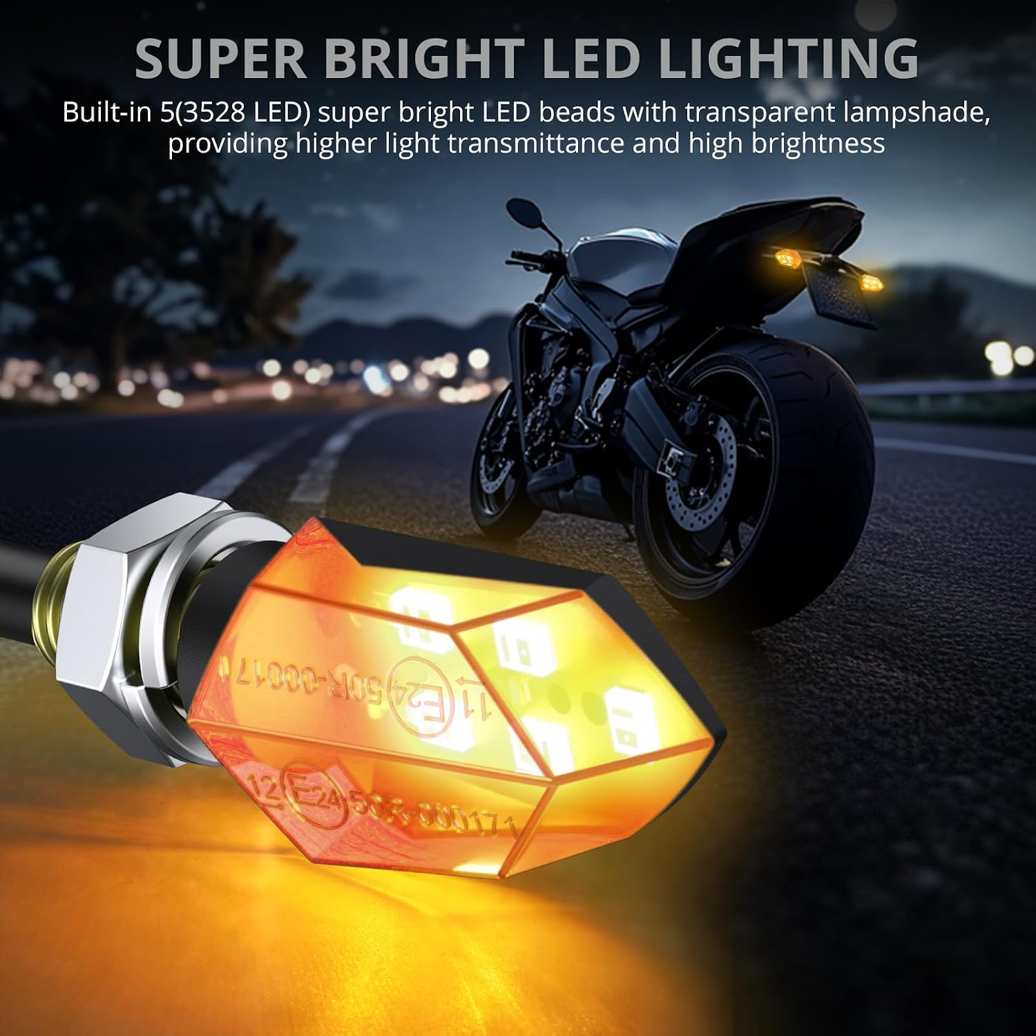 Justech 4PCS 5LEDs Motorcycle Indicators, Micro Amber Led Turn Signal Lights, Universal Motorbike Turning Indicators 12V M8 IP65 Waterproof Signal Blinkers for Harley Kawasaki Yamaha Off Road