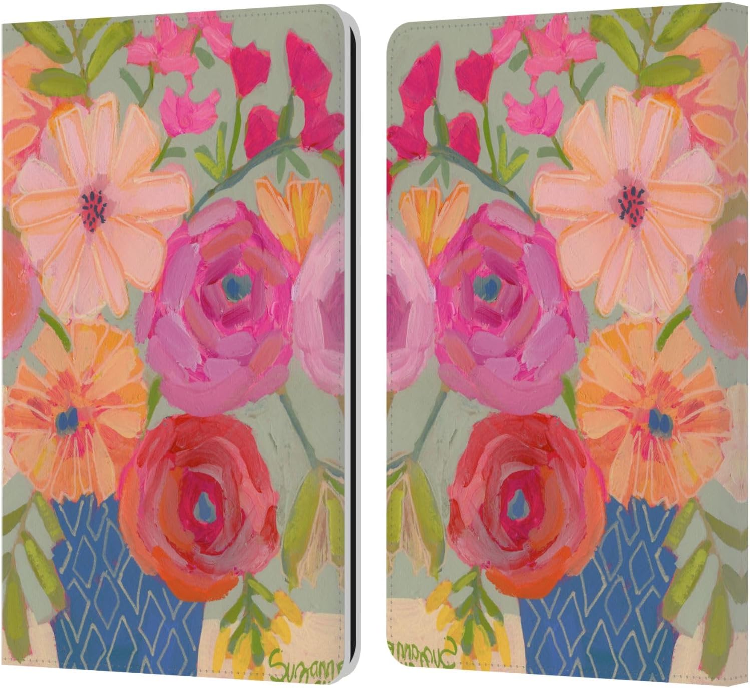 Head Case Designs Officially Licensed Suzanne Allard Blue Diamond Floral Graphics Leather Wallet Case Compatible with Kindle Paperwhite 1/2 / 3