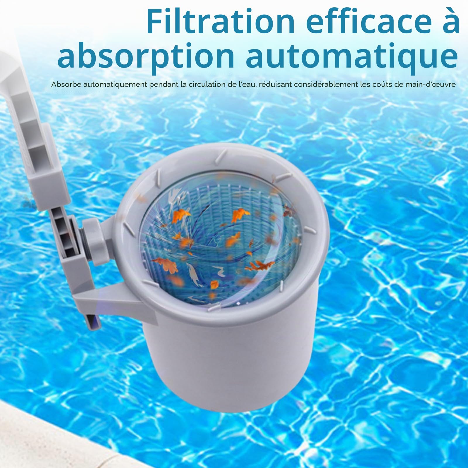 Skimmer de surface de piscine, skimmer automatique de piscine, skimmer mural de piscine avec filtre 25,5x15 cm pour piscines gonflables, tuyau, piscines à cadre métallique, supports de montage