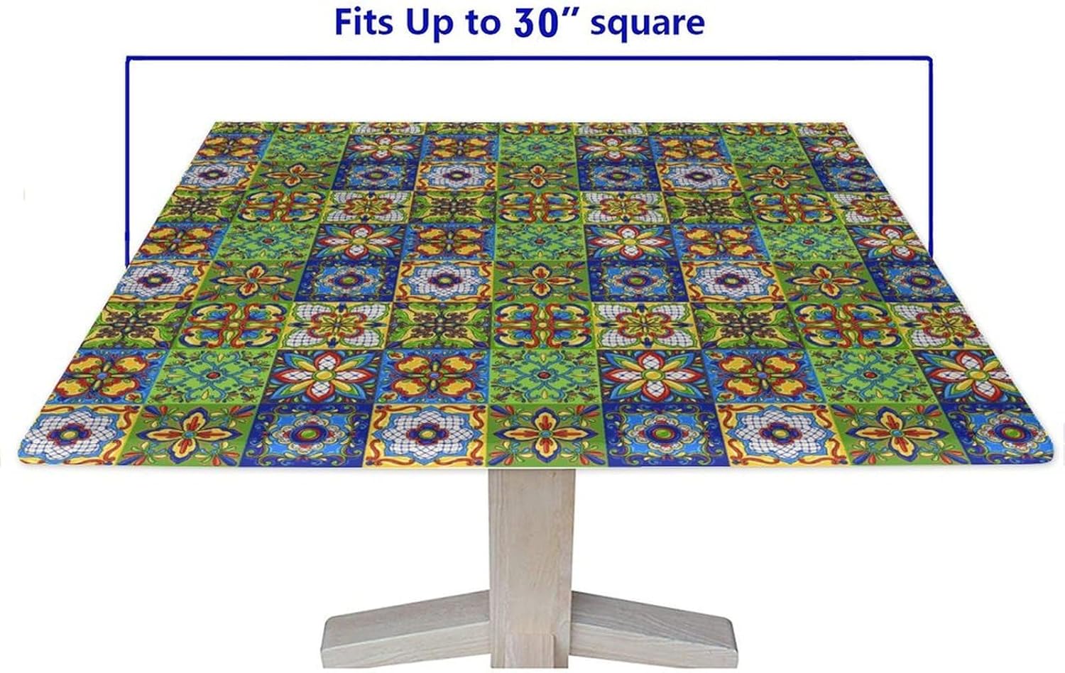 Elastic Edge Square Fitted Tablecloth, Colorful Tiled Pattern Pattern Printed on Elastic Polyester Table Cover, for Dinner Terrace Party,54" x 54"