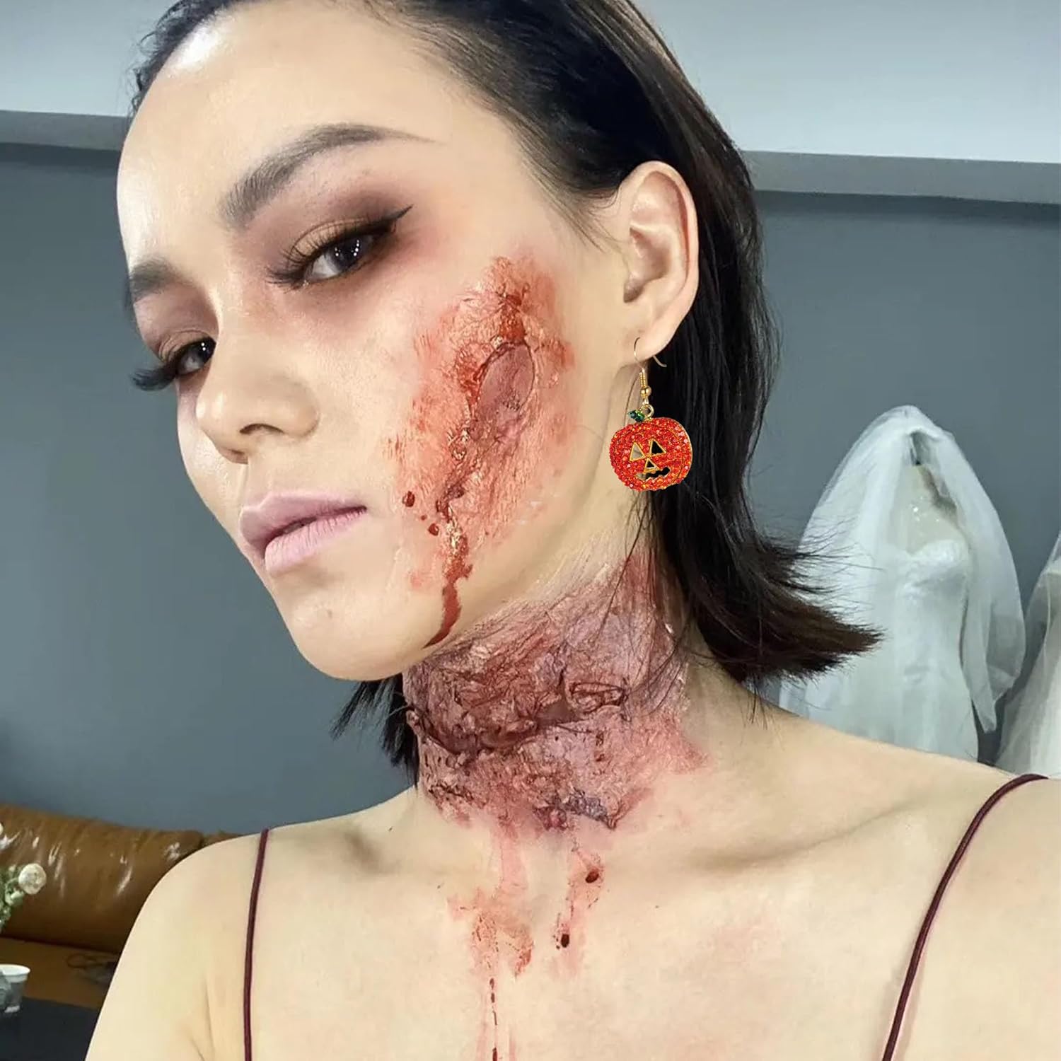 Halloween Pumpkin Earrings for Women Holiday Thanksgiving Hypoallergenic Crystal Pumpkin Drop Earrings - Image 2