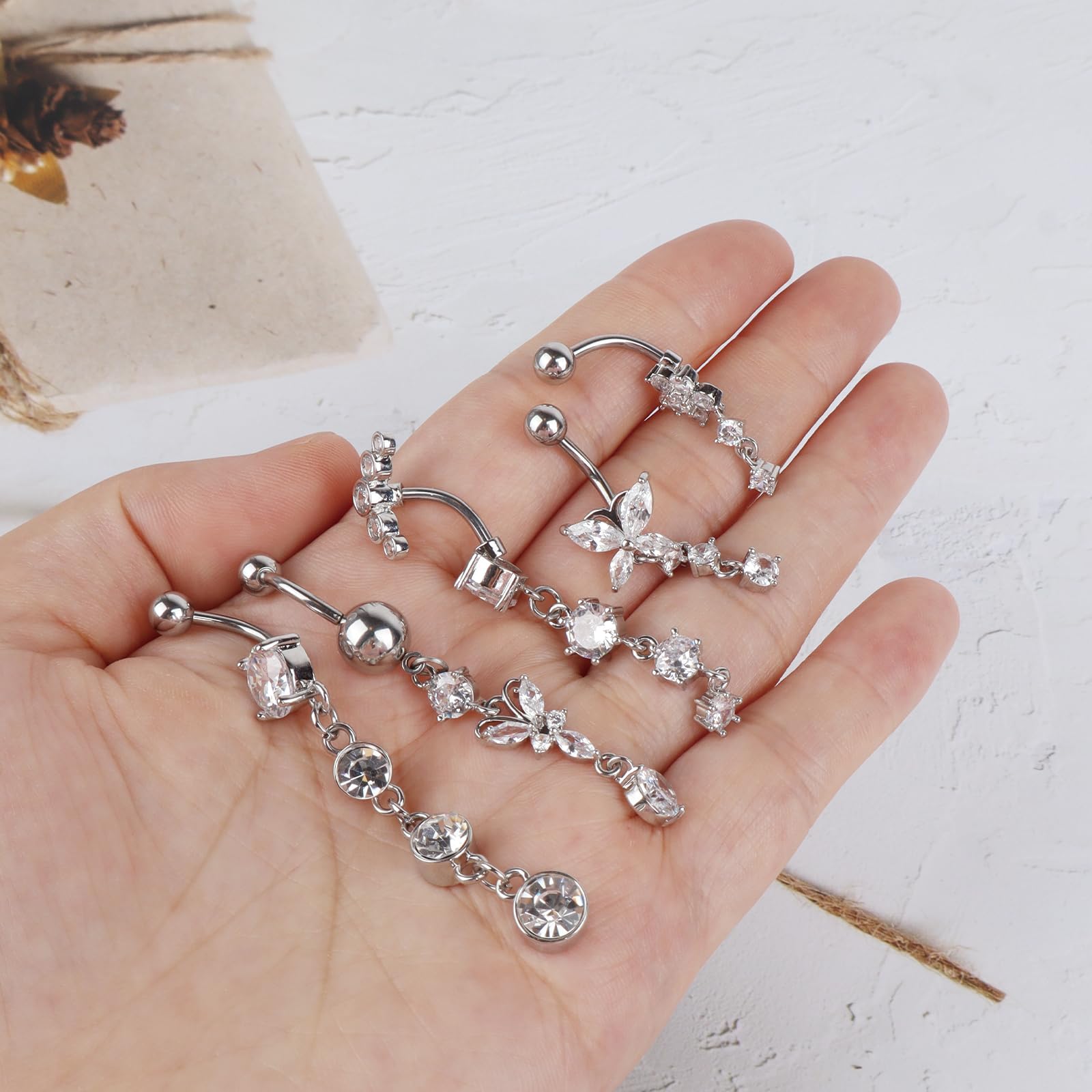 Piercing Ombligo Acero Quirurgico Barra Larga 5 Piezas Acero Inoxidable Piercing Ombligo Colgante 12MM 10MM piercing de ombligo de Plátano para Mujeres Niñas