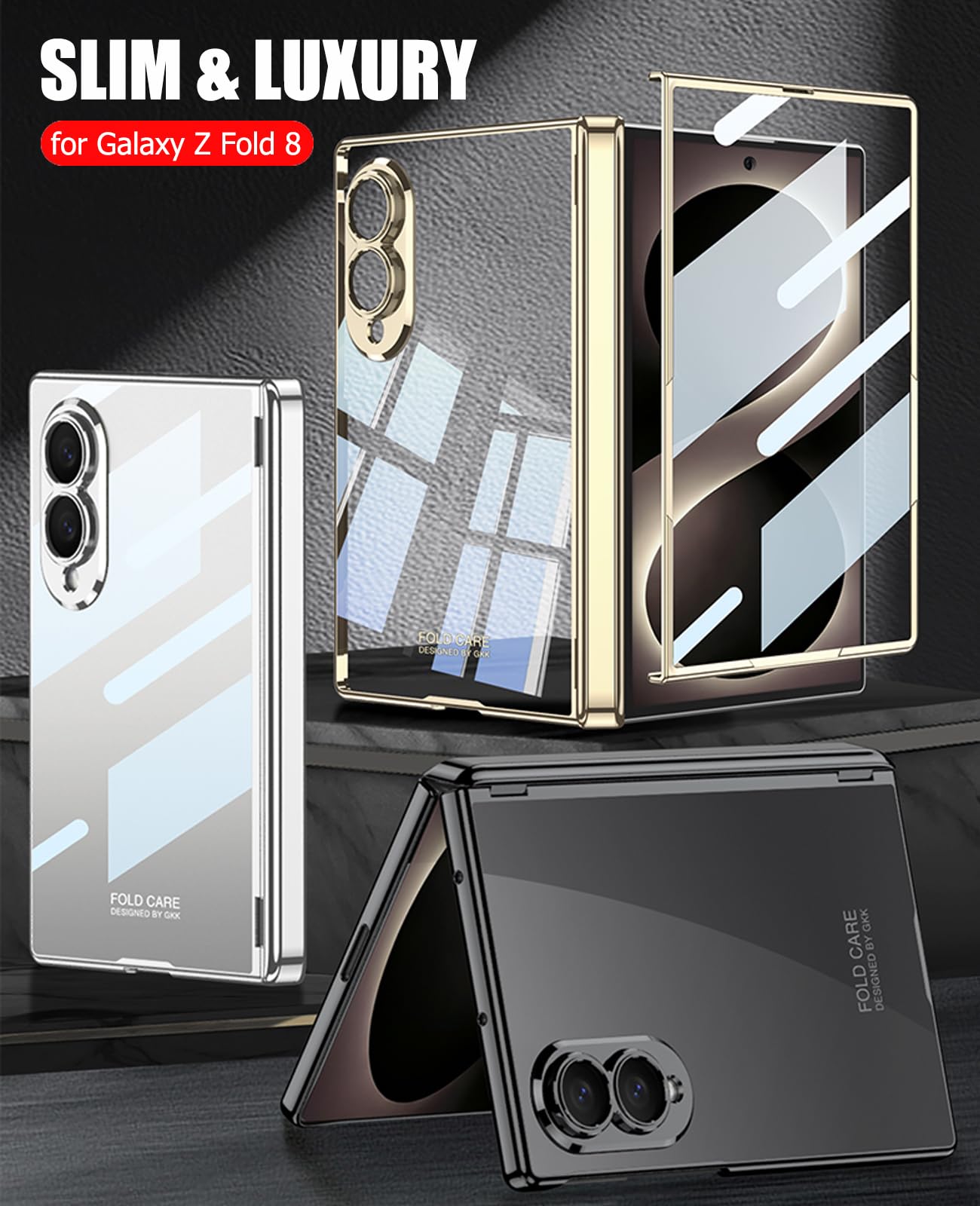 Custodia trasparente per Samsung Galaxy Z Fold 8, custodia trasparente galvanica con protezione per cerniera magnetica e pellicola protettiva, custodia protettiva sottile antiurto per Samsung