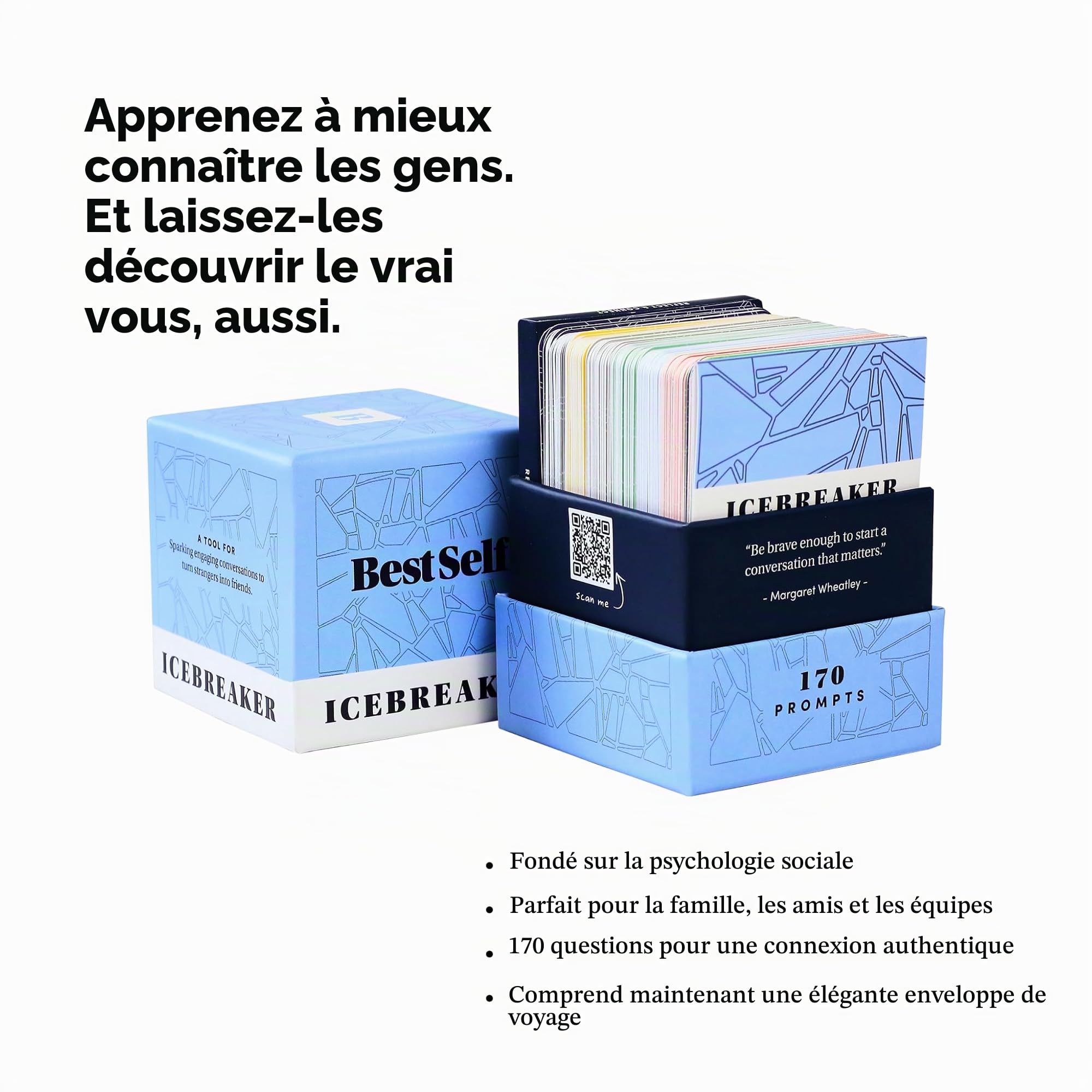 BestSelf Icebreaker Deck, Jeu Brise-Glace engageant, 170 Cartes de Conversation pour créer de Vraies Conversations pour Les Amis, Les collègues, la Famille, Les Rendez-Vous, Cartes de Conversation