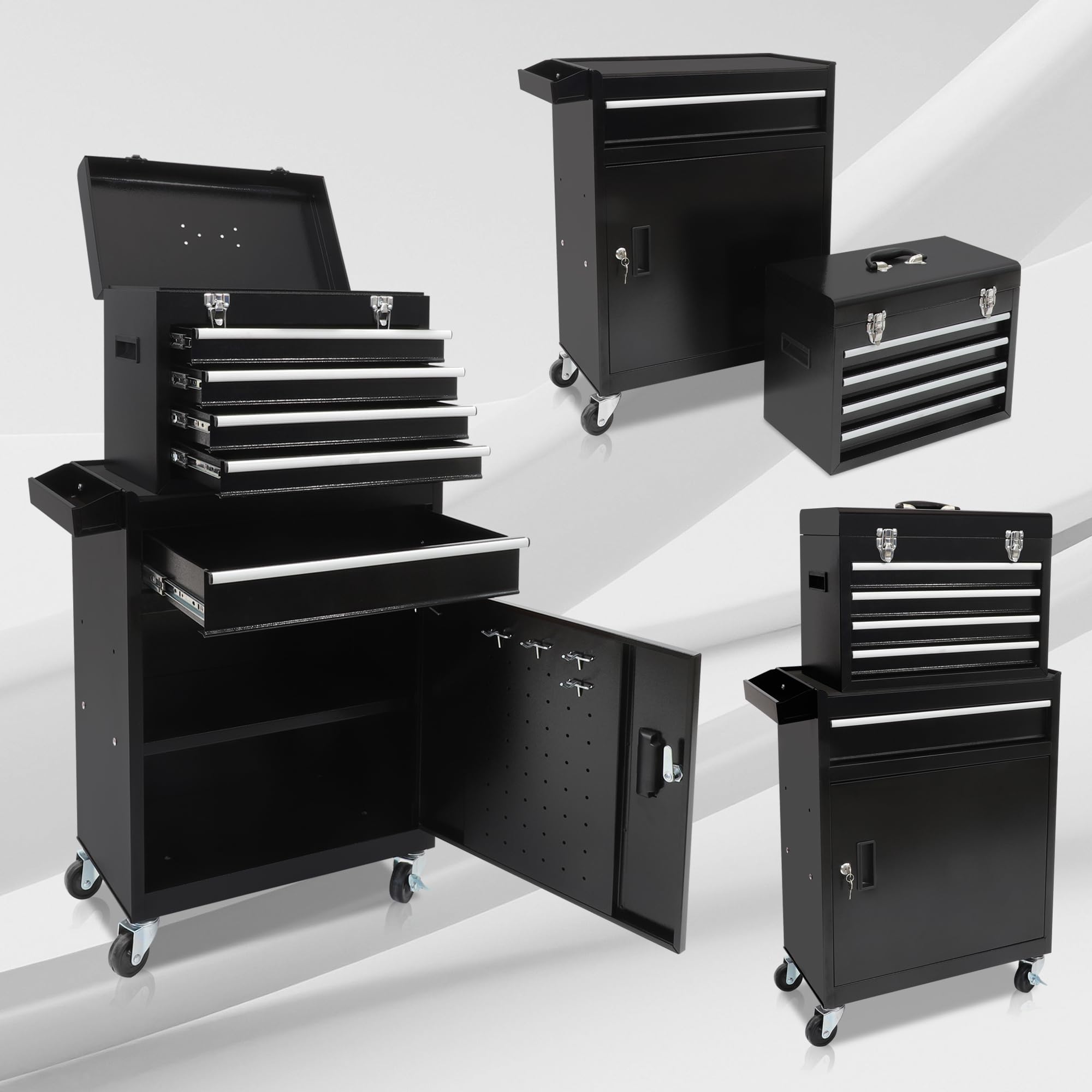 AJP Distributors Tool Box Organizer,5-Drawer Garage Storage Cabinets Lockable Wheels&Sliding Drawers&Detachable Top&Adjustable Shelf,Tool Box Organizers and Storage for Garage Workshop (Black)