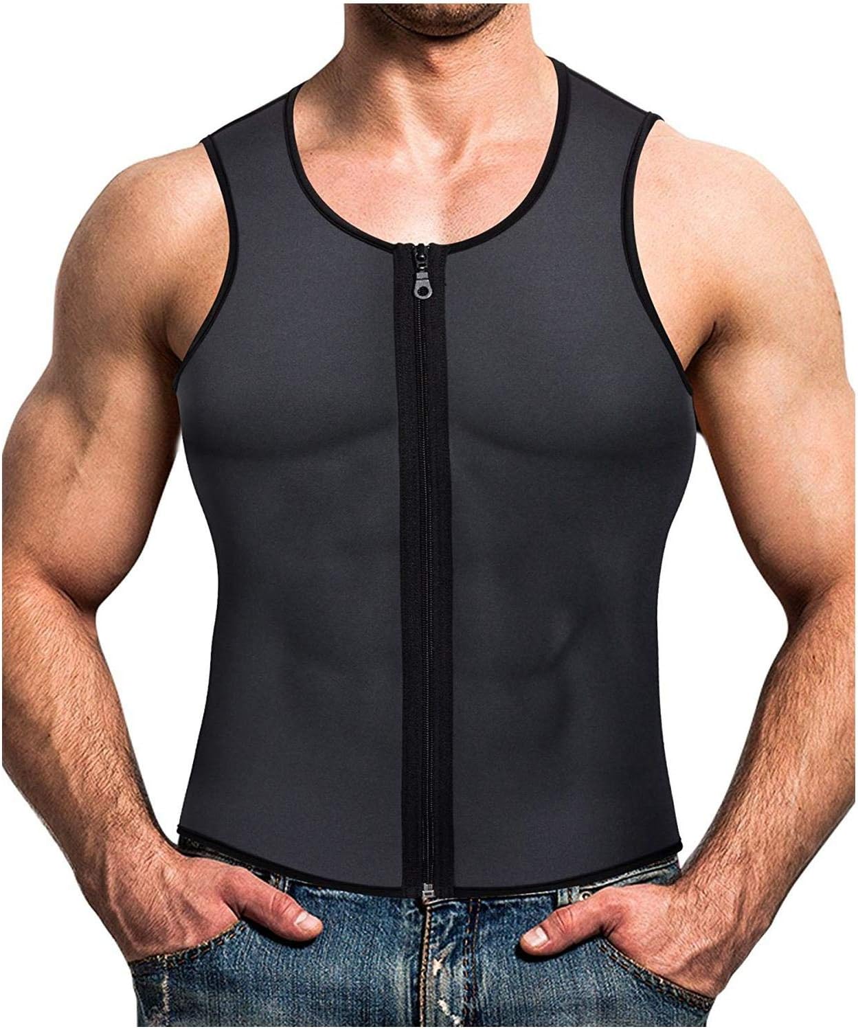 COOLBABYMen Waist Trainer Vest Slimming Body Shaper Compression Shirt Gym Clothes Corset XL