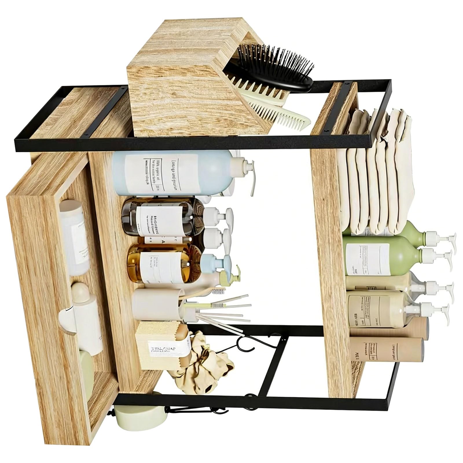HGENAHGTF Multifunctional Wood Desktop Shelf with Side Baskets Perfect for Small Space Arrangement Vanity Cosmetics and Bathroom Accessories