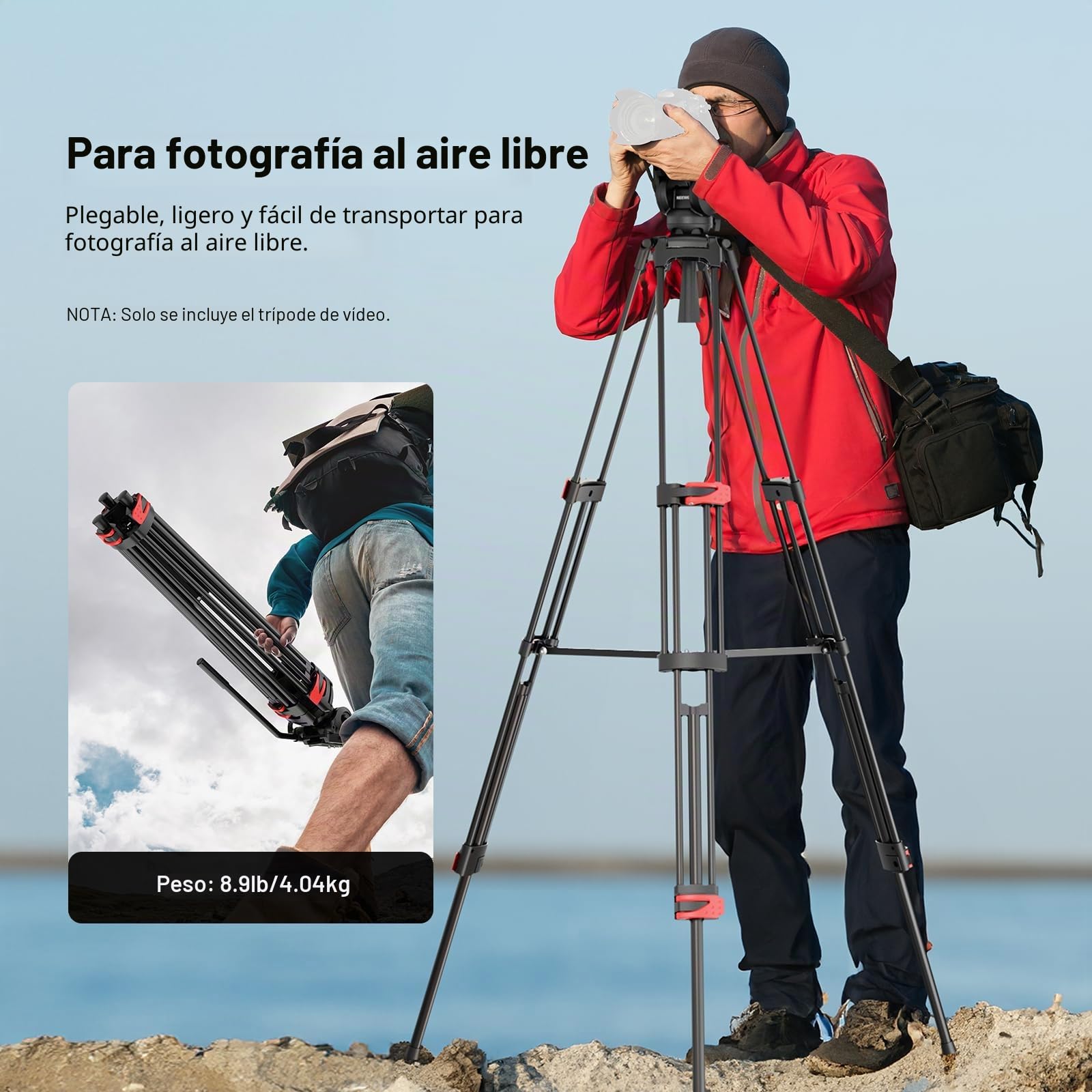 NEEWER Básico 74" Trípode Vídeo con Cabezal Fluido, Trípode Cámara Metal con Amortiguación, Esparcidor de Nivel Medio, Placa Liberación Rápida Compatible con Manfrotto 501, Carga Máx 17.6 lb, TP37