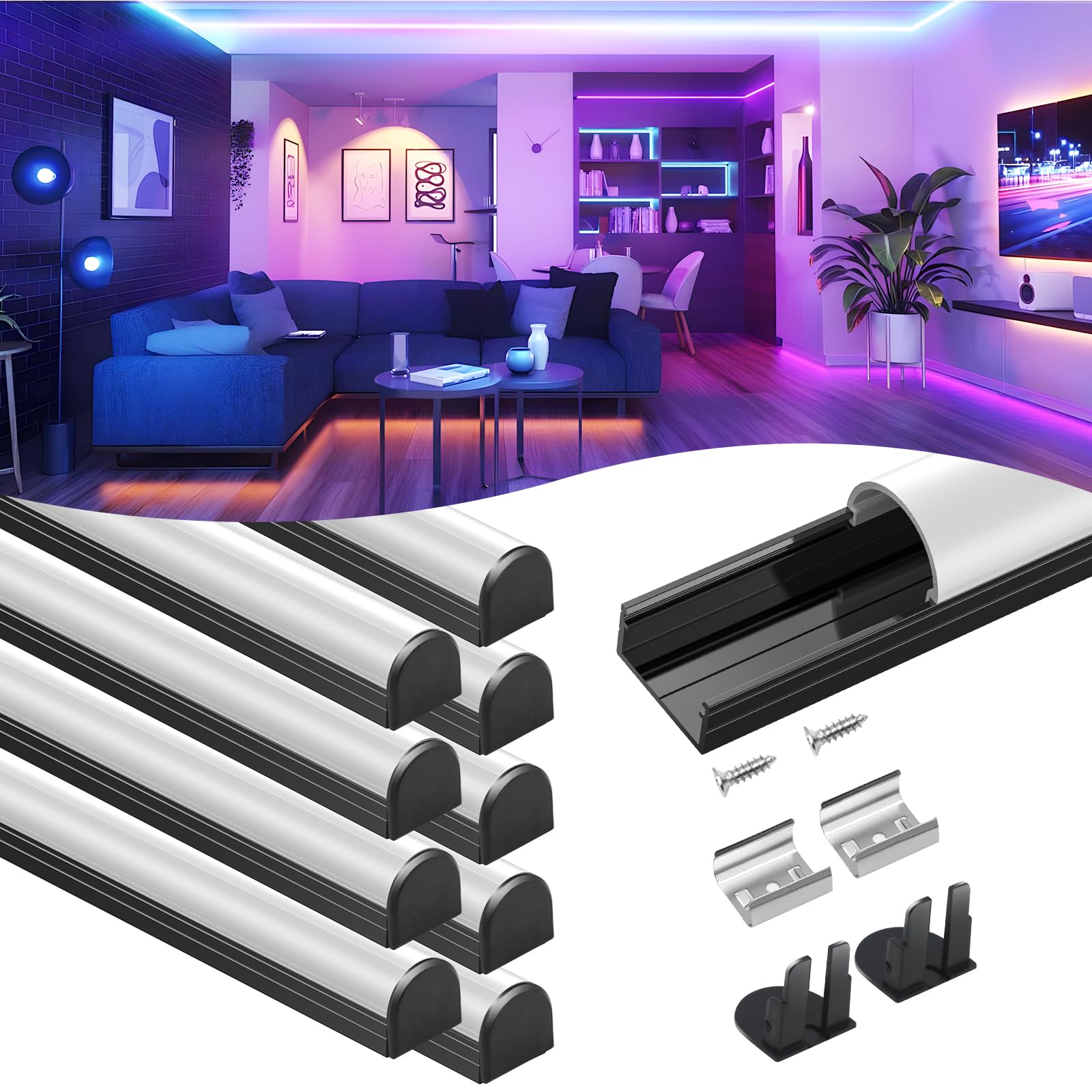 VST 10Pack 3.3FT/1M Excellent Spotless LED Channel System with Milky White Cover Black Aluminum U Shape LED Channel for LED Strip Lights