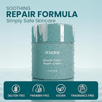 VI DERM Growth Factor Repair Cream Hydrating Peptide Moisturizer for Face Barrier Repair Cream with Ceramide and Collagen Support Nourishing Facial Cream for Smooth and Radiant Skin 30 ml
