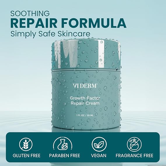 VI DERM Growth Factor Repair Cream Hydrating Peptide Moisturizer for Face Barrier Repair Cream with Ceramide and Collagen Support Nourishing Facial Cream for Smooth and Radiant Skin 30 ml
