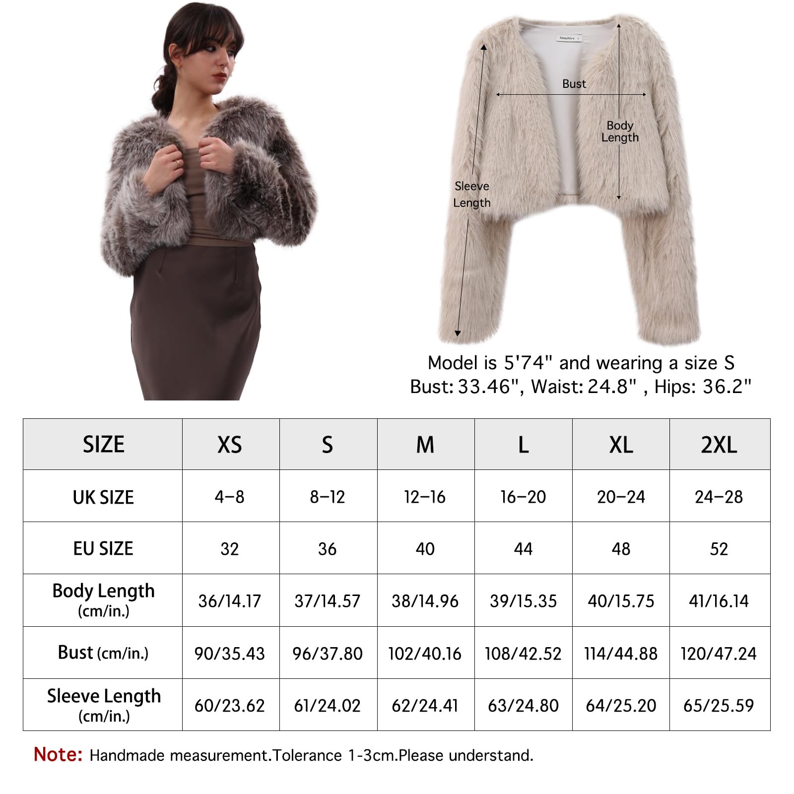 Amazhiyu Abrigo de piel sintética para mujer, chaqueta corta de manga larga, cuello, invierno