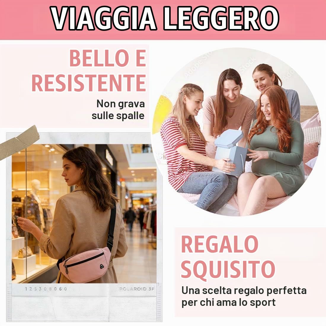 Marsupio, Tasca Marsupio Uomo Durabile Sport All’Aperto Donna Regalo Uomo Grande Escursionismo Campeggio Bicicletta(Rosa,B)