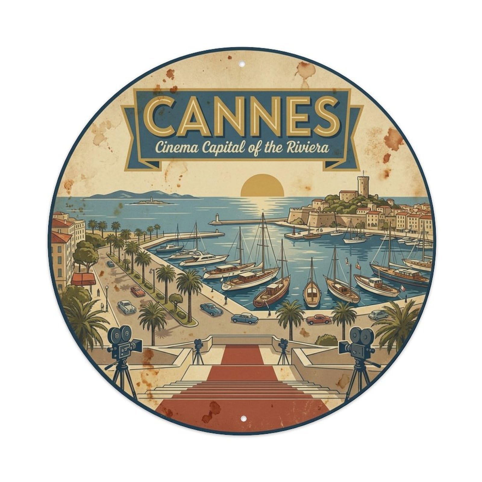 Harbor Travel Cruise Bay City View Cannes Riviera Metal Tin Sign